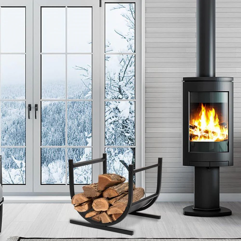 Modern Classic Black Steel Firewood Rack Log Holder for Indoor or Outdoor Use - Image 2