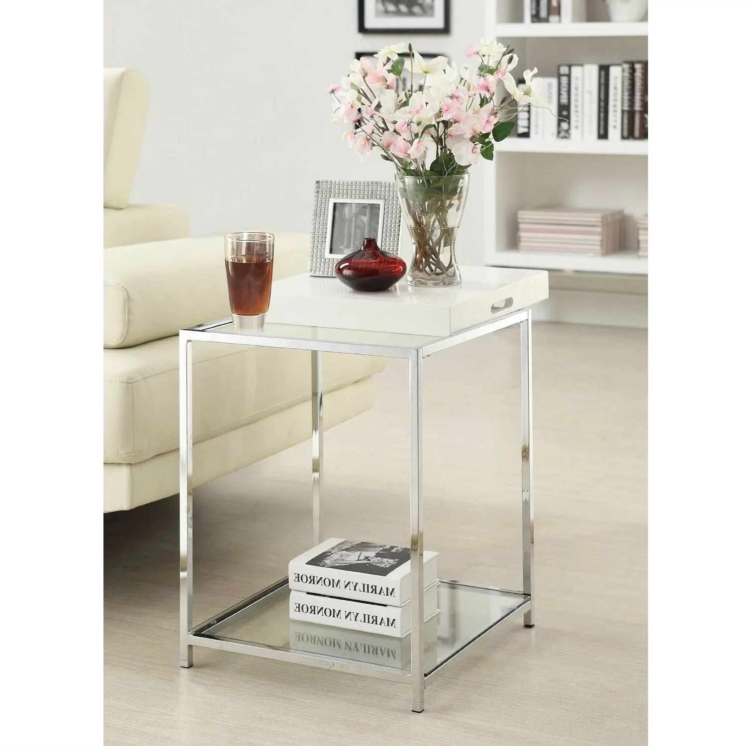 Modern Classic Metal End Table with White Removable Tray - Image 2
