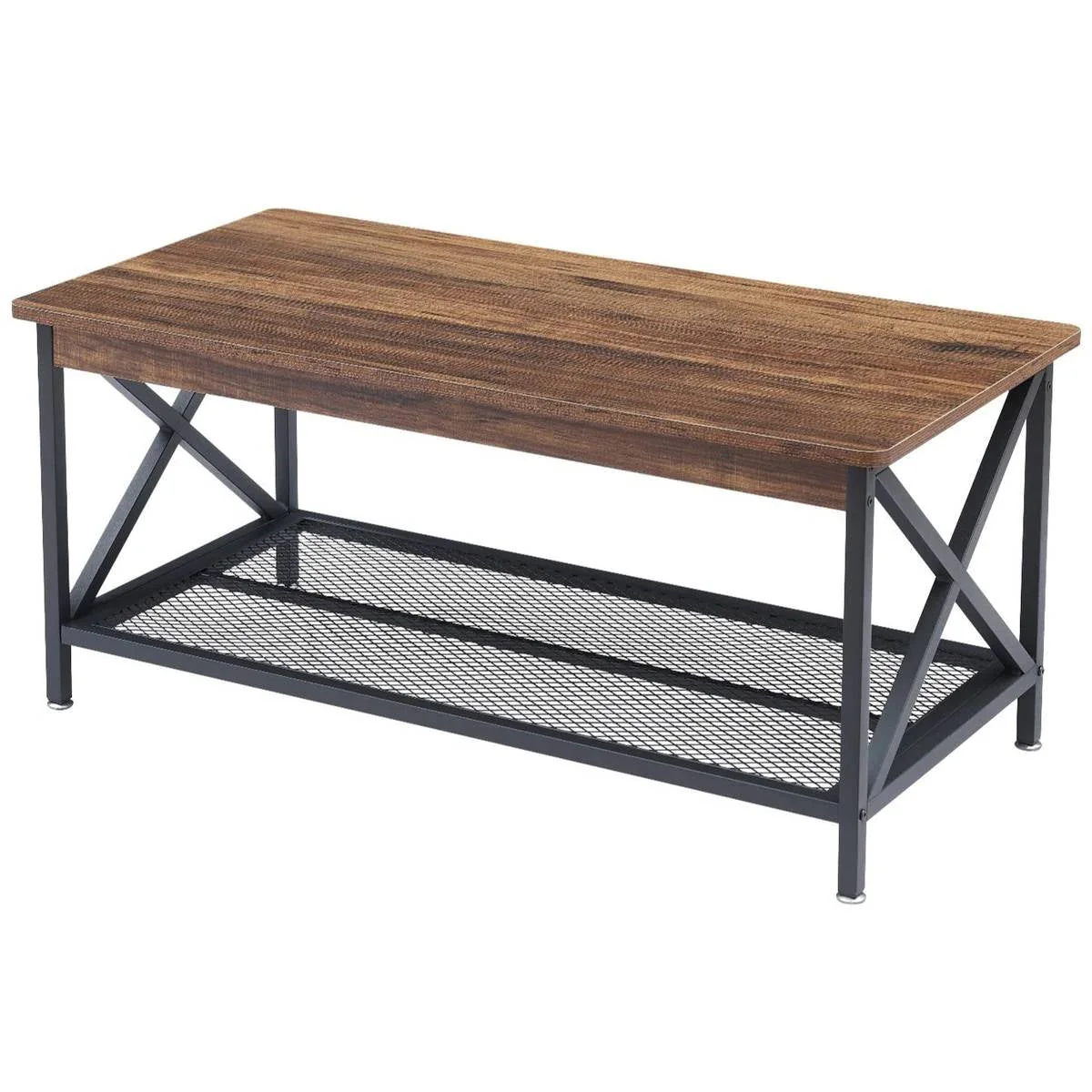 Modern Classic Metal Wood Coffee Table with Bottom Storage Shelf - Image 3