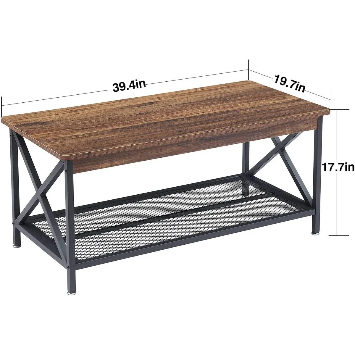 Modern Classic Metal Wood Coffee Table with Bottom Storage Shelf - Image 5