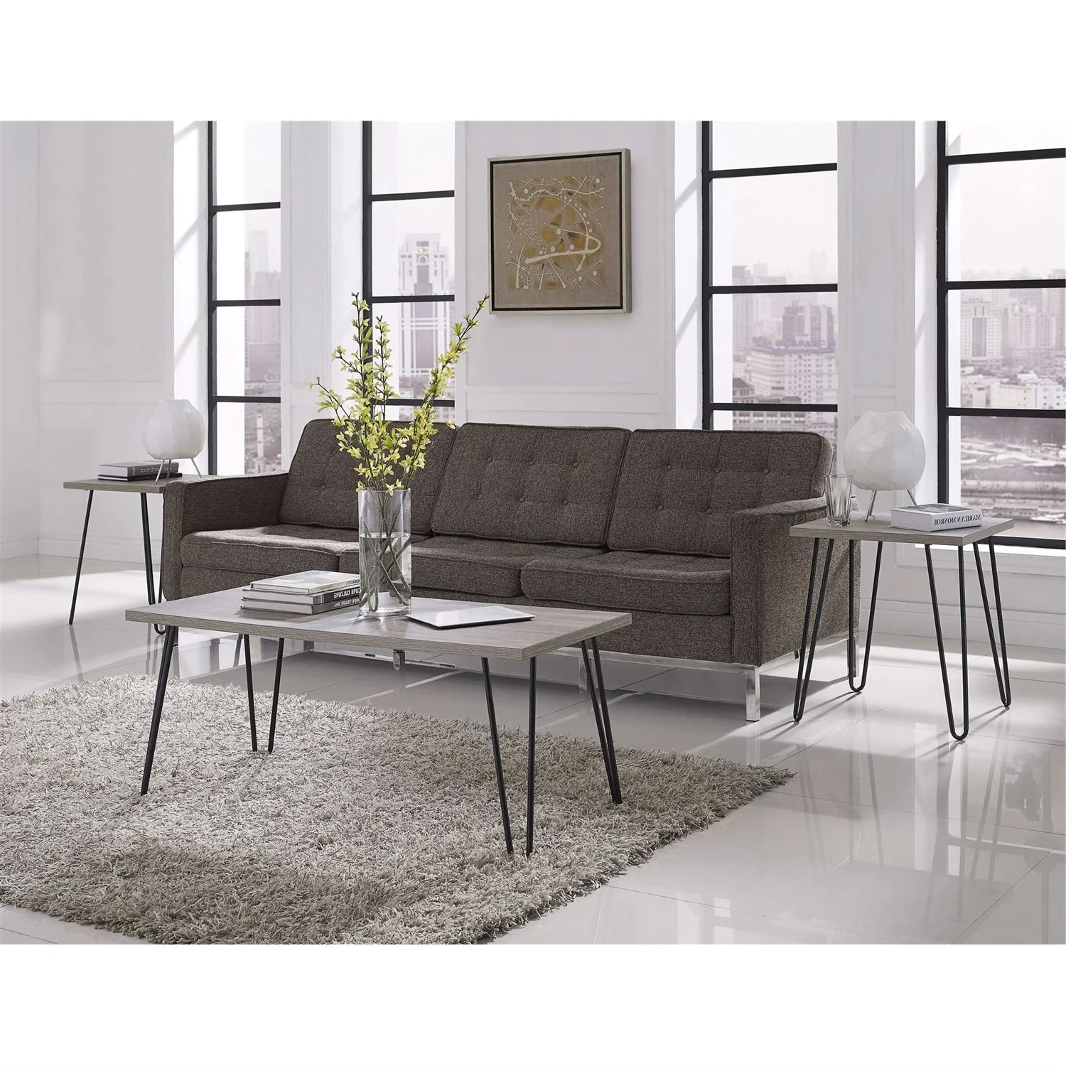 Modern Classic Vintage Style Coffee Table with Wood Top and Metal Legs - Image 3