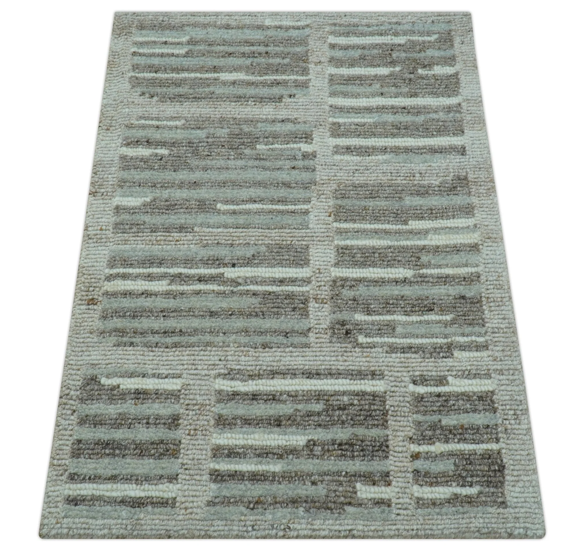 Modern Contemporary Beige And Gray Hand Knotted 2x3 Wool Area Rug - Image 3