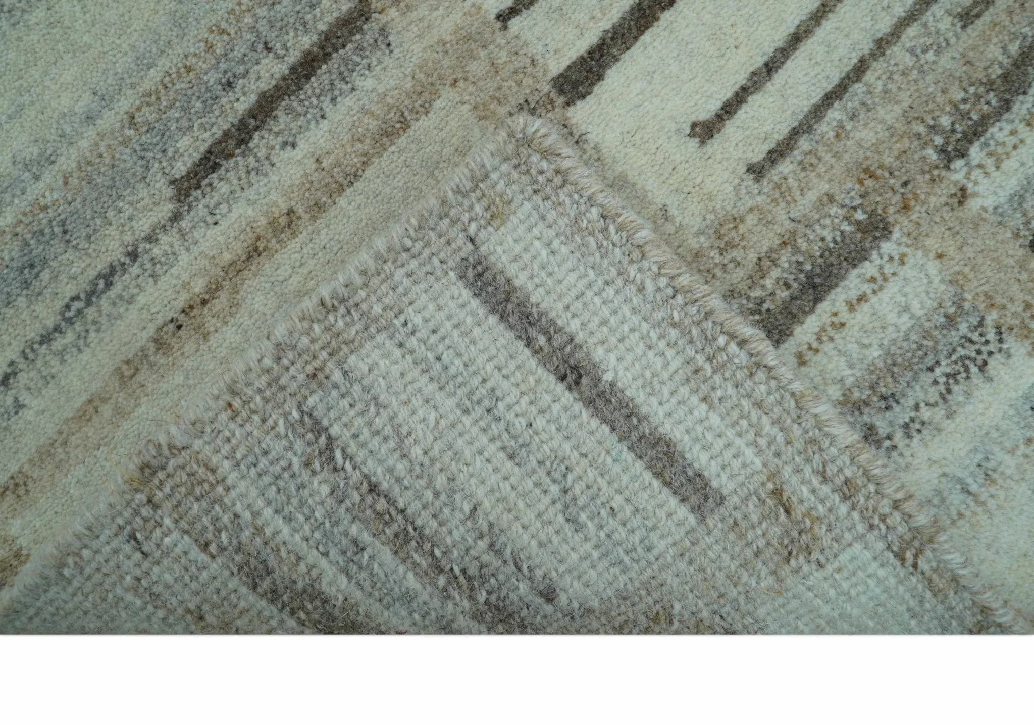 Modern Contemporary Beige Hand Knotted 2x3 Wool Area Rug - Image 5