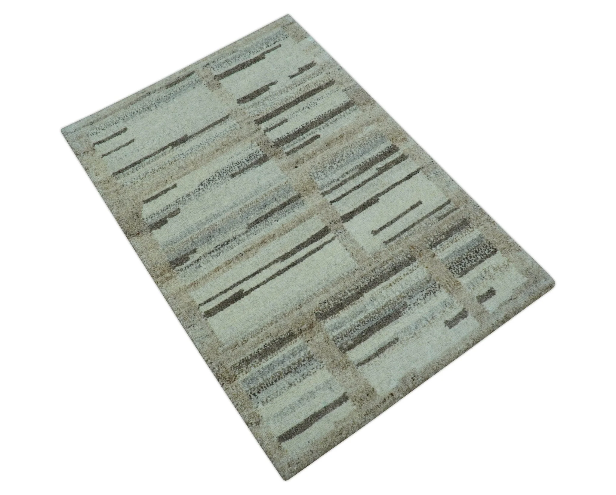 Modern Contemporary Beige Hand Knotted 2x3 Wool Area Rug - Image 8
