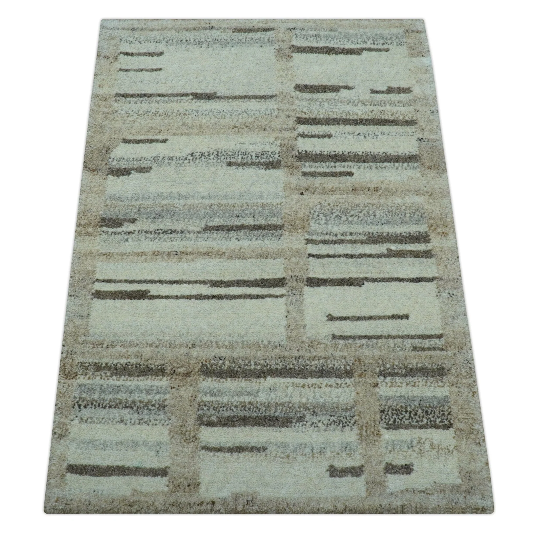 Modern Contemporary Beige Hand Knotted 2x3 Wool Area Rug - Image 9