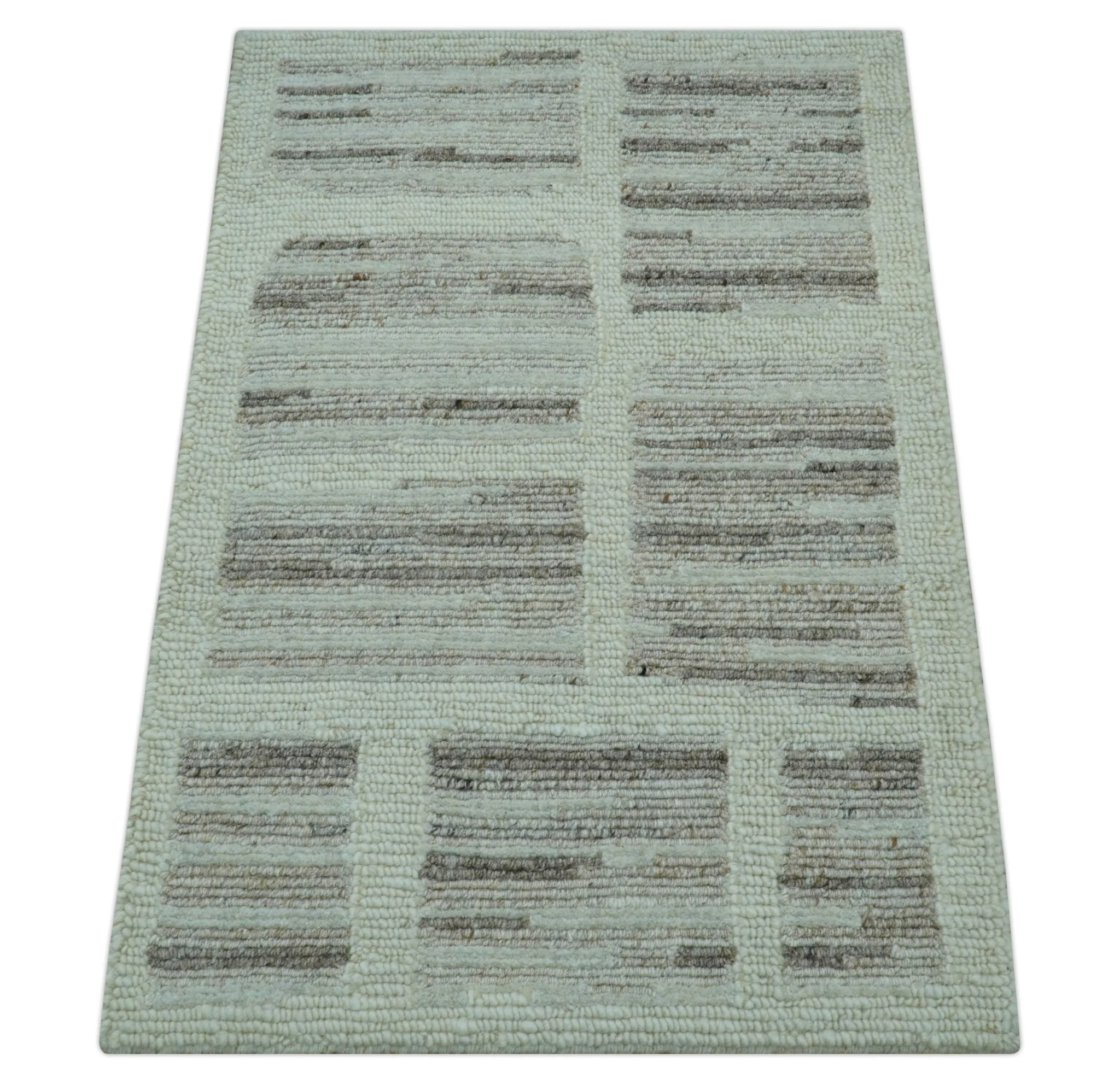 Modern Contemporary Beige Hand Knotted 2x3 Wool Area Rug - Image 8