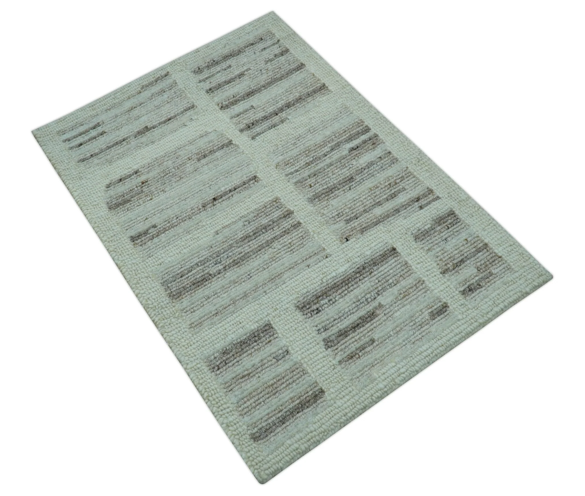 Modern Contemporary Beige Hand Knotted 2x3 Wool Area Rug - Image 9