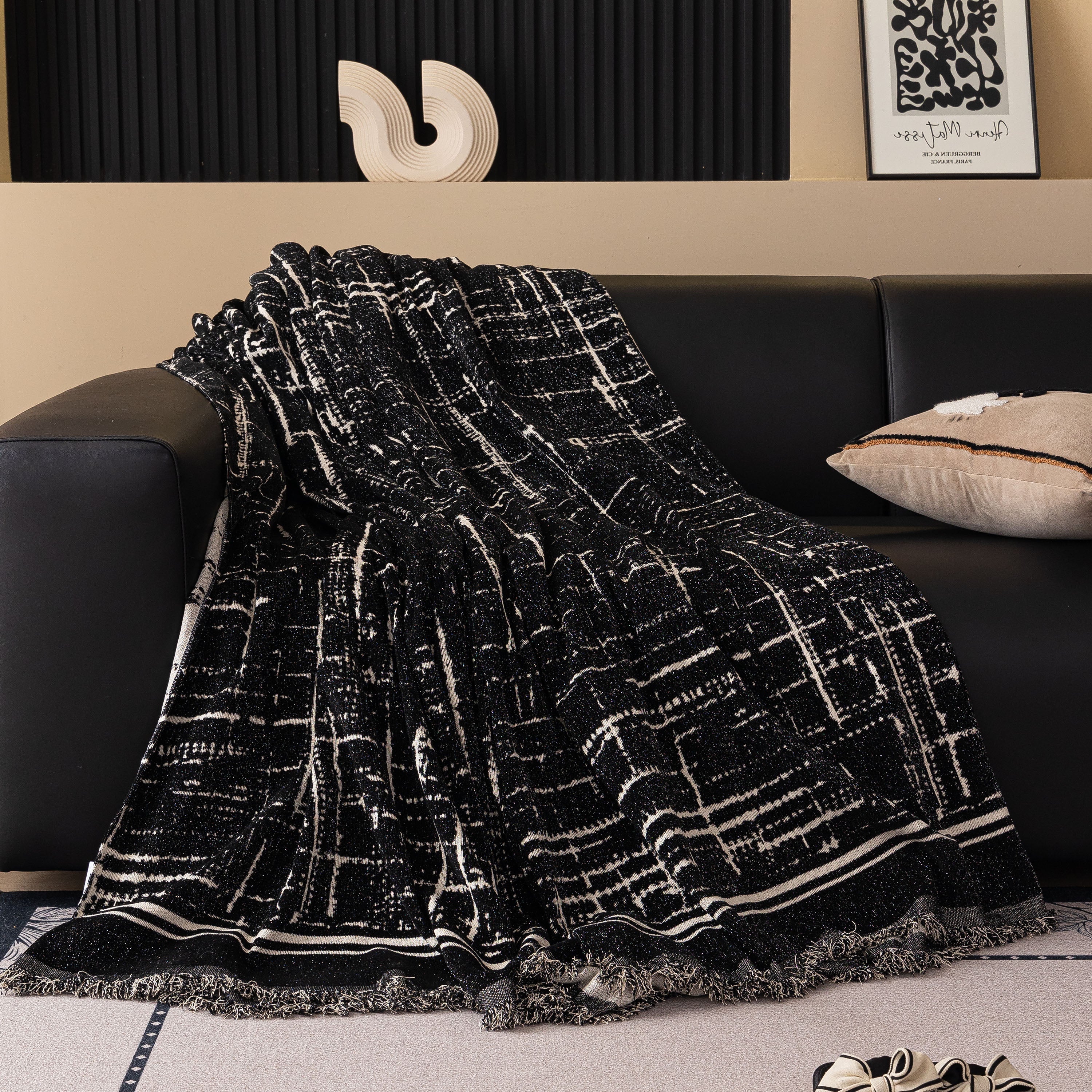 Modern Couch Protector Blanket Woven Chenille Sofa Cover Throw with Artistic Grid - Image 18