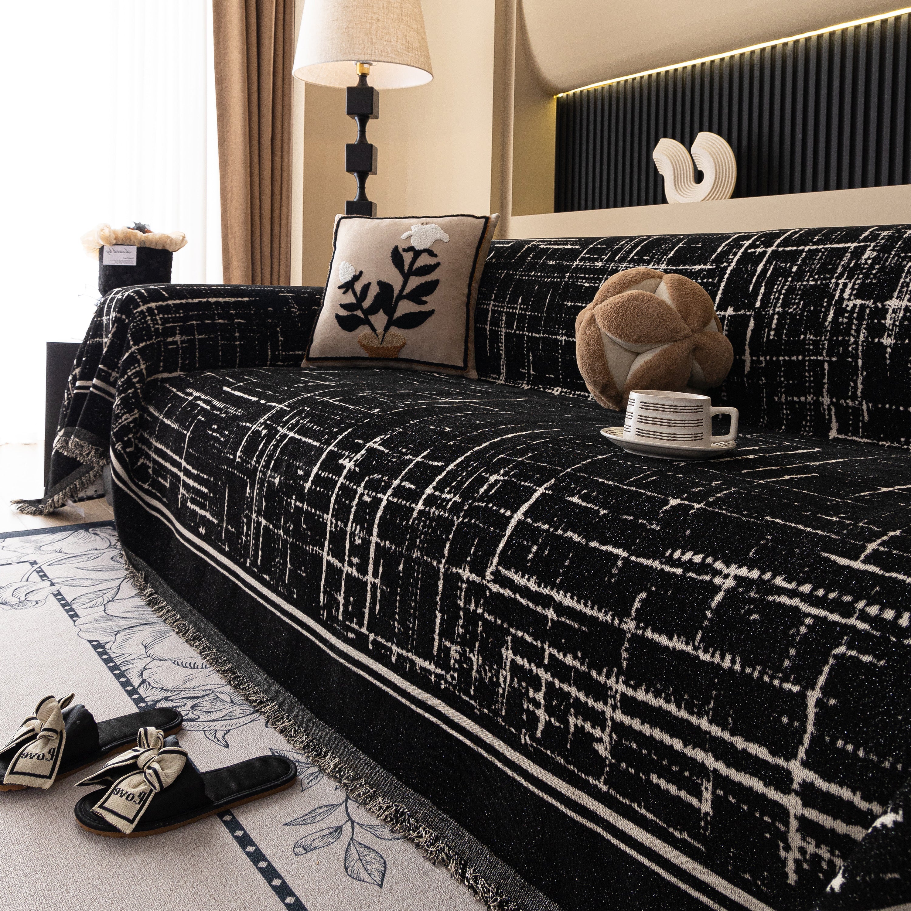 Modern Couch Protector Blanket Woven Chenille Sofa Cover Throw with Artistic Grid - Image 22