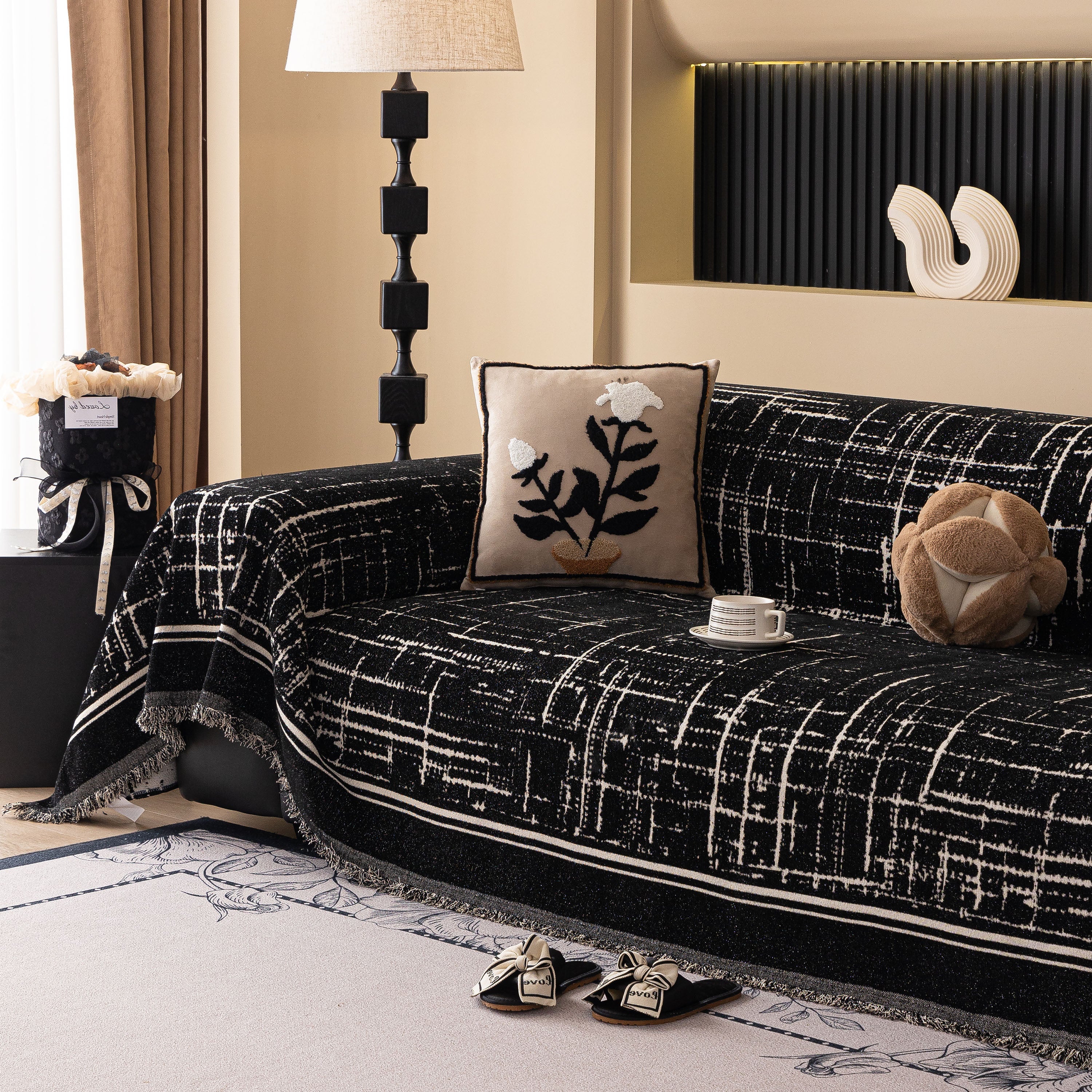 Modern Couch Protector Blanket Woven Chenille Sofa Cover Throw with Artistic Grid - Image 23