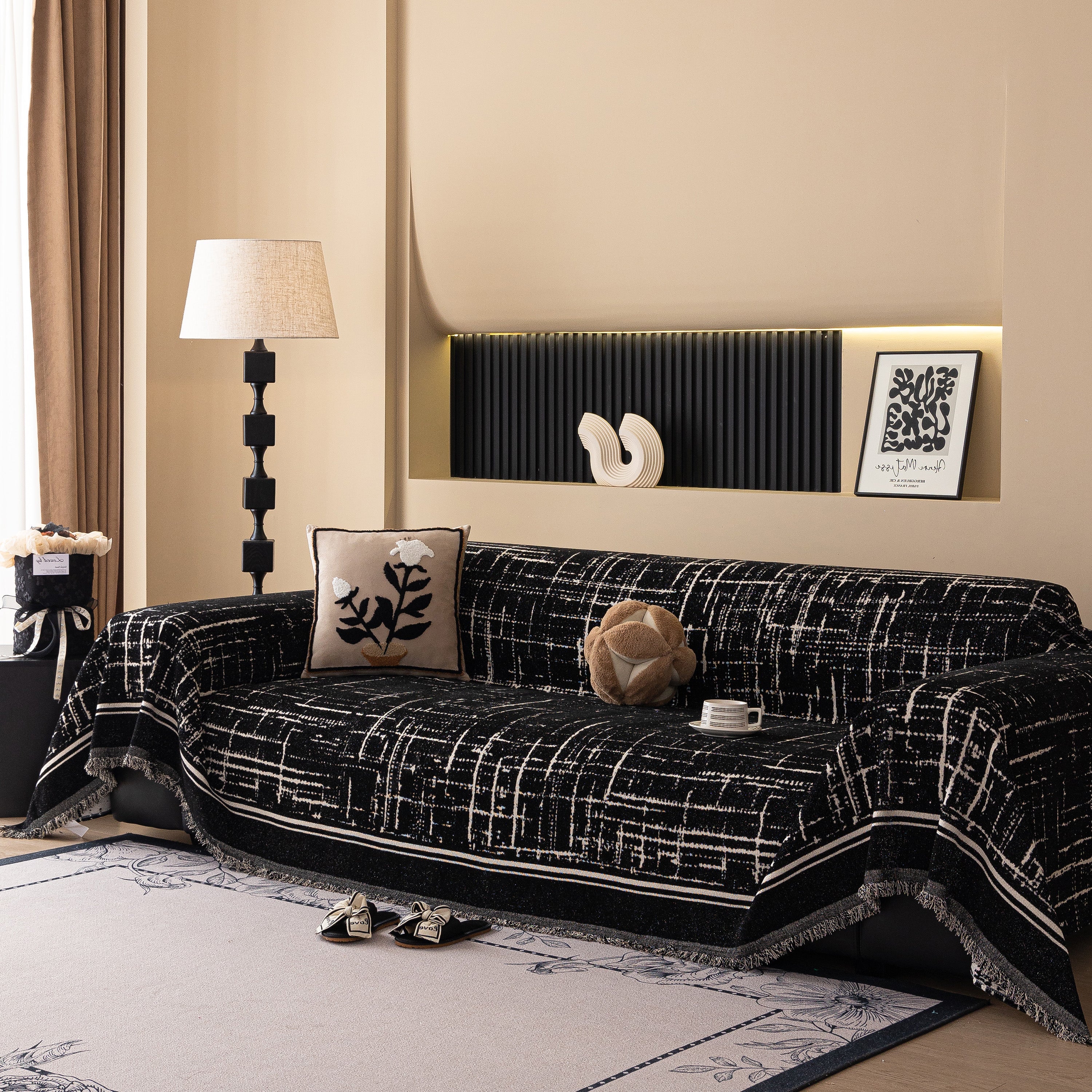 Modern Couch Protector Blanket Woven Chenille Sofa Cover Throw with Artistic Grid - Image 24