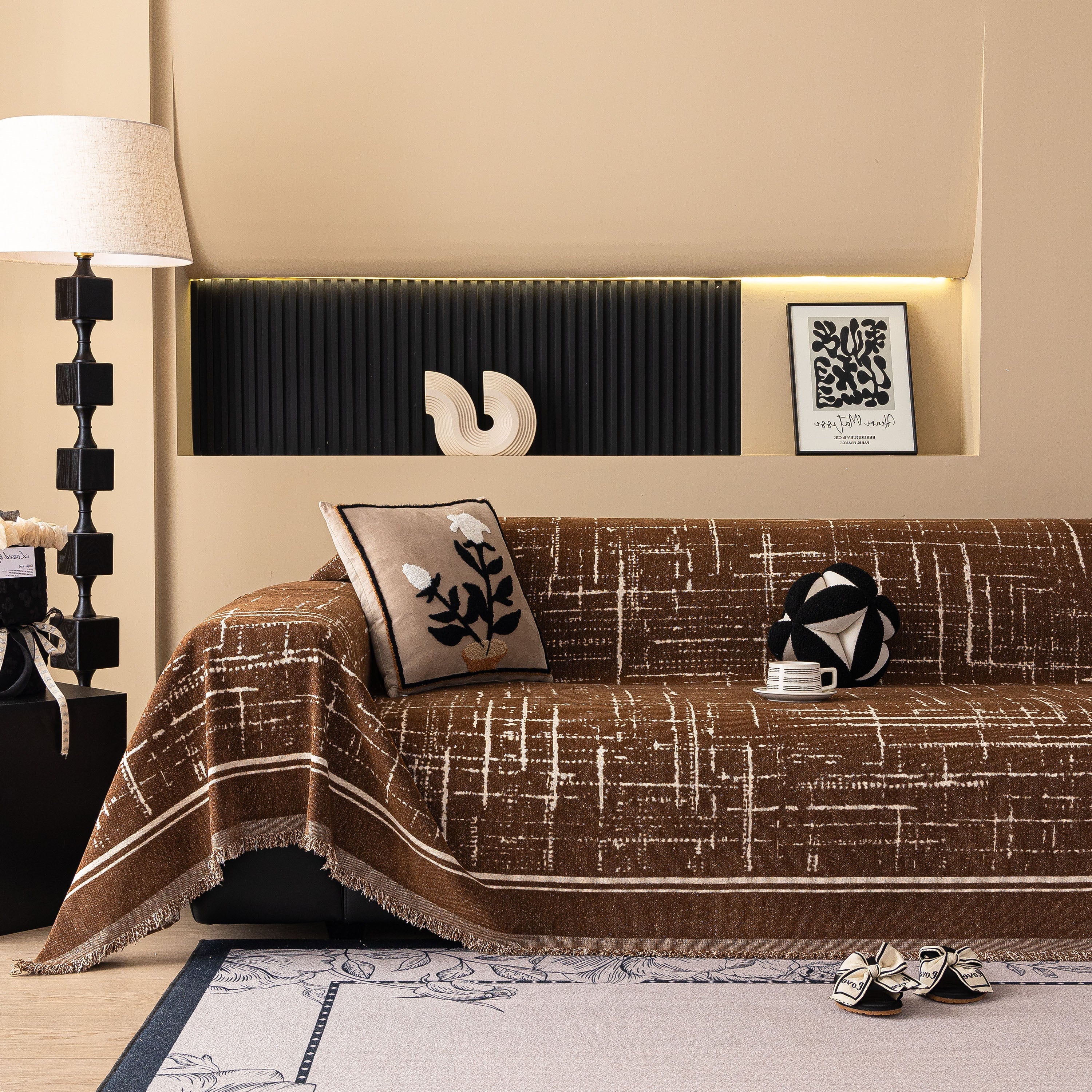 Modern Couch Protector Blanket Woven Chenille Sofa Cover Throw with Artistic Grid - Image 25