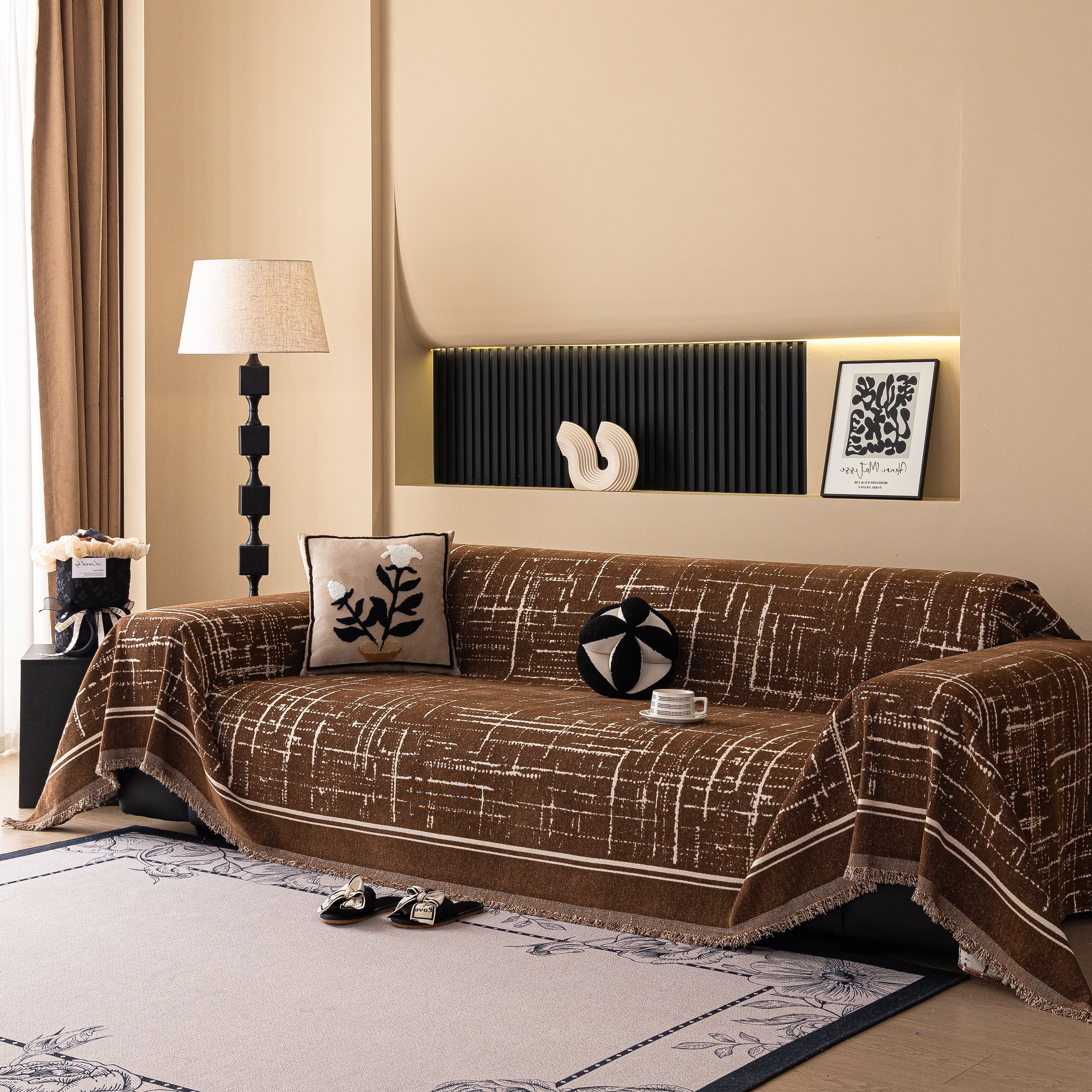 Modern Couch Protector Blanket Woven Chenille Sofa Cover Throw with Artistic Grid - Image 26