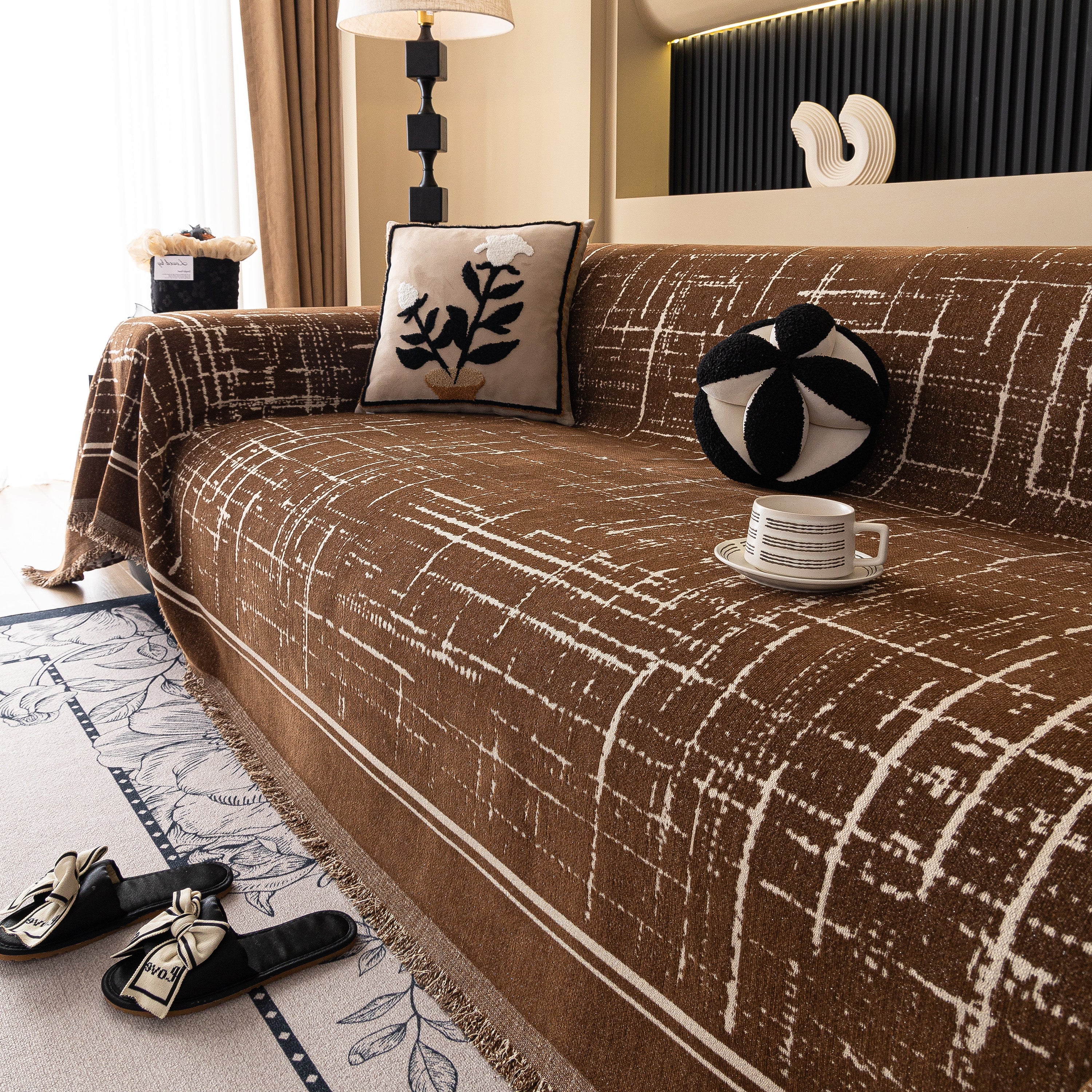 Modern Couch Protector Blanket Woven Chenille Sofa Cover Throw with Artistic Grid - Image 28