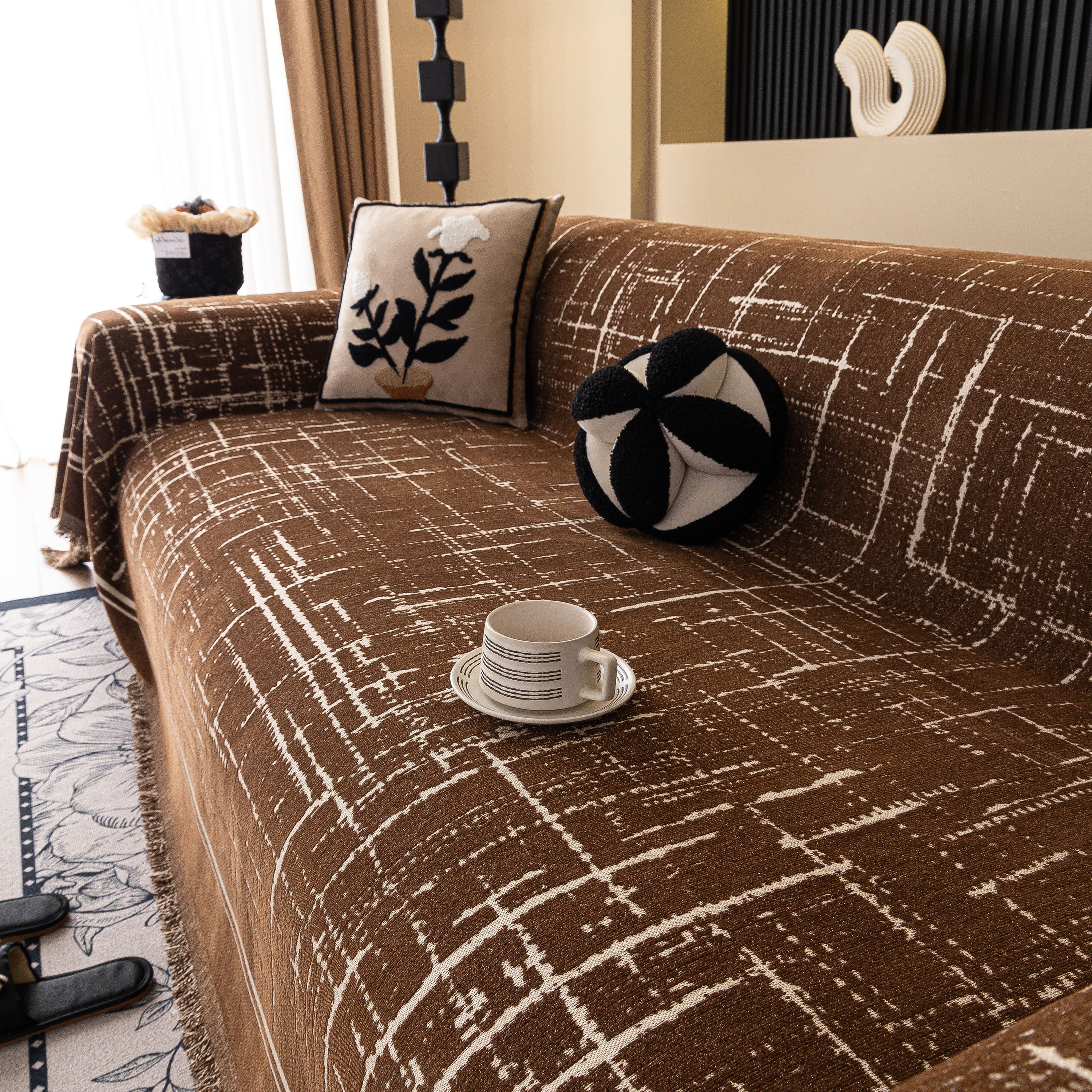 Modern Couch Protector Blanket Woven Chenille Sofa Cover Throw with Artistic Grid - Image 30