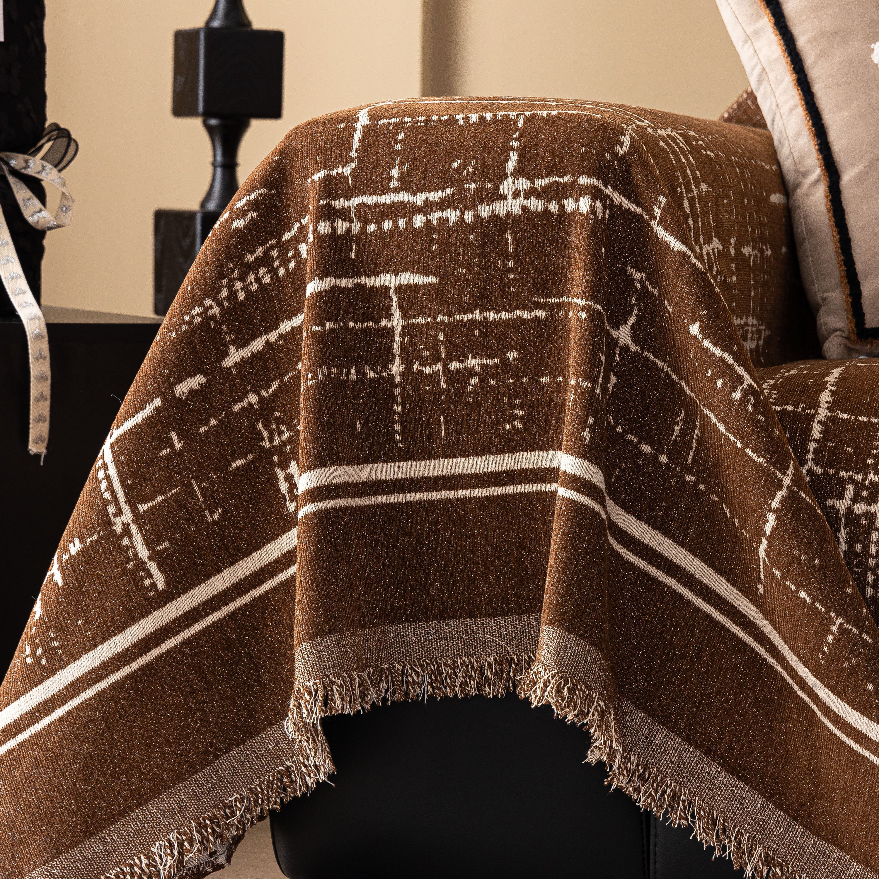 Modern Couch Protector Blanket Woven Chenille Sofa Cover Throw with Artistic Grid - Image 36