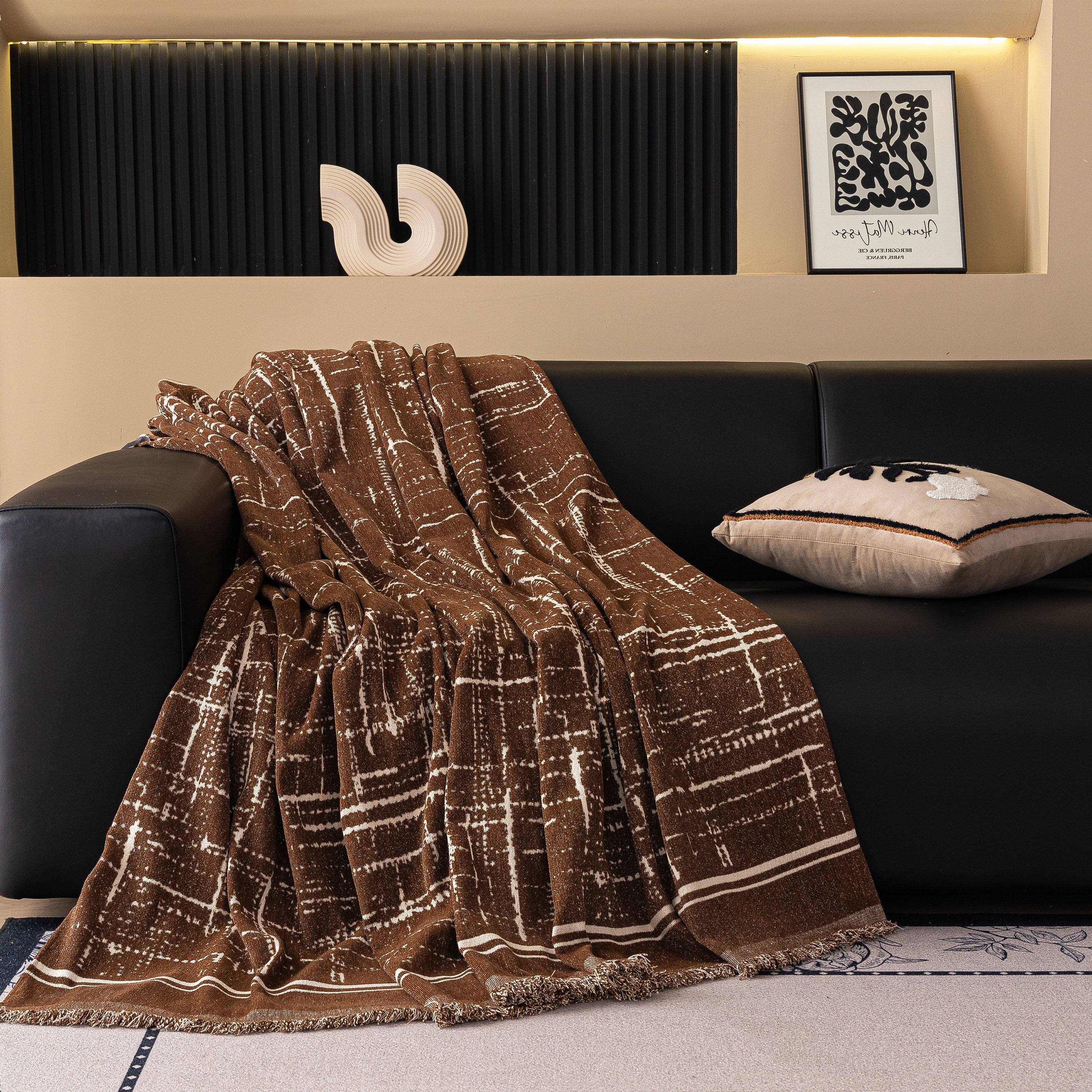 Modern Couch Protector Blanket Woven Chenille Sofa Cover Throw with Artistic Grid - Image 37