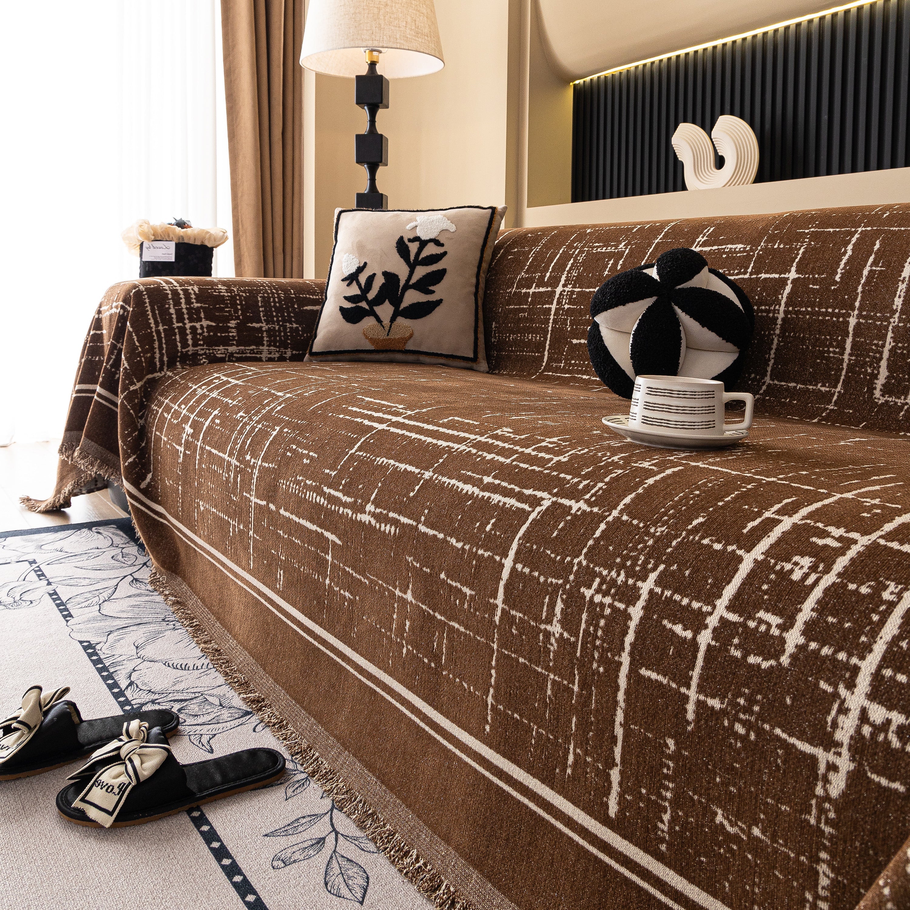 Modern Couch Protector Blanket Woven Chenille Sofa Cover Throw with Artistic Grid - Image 44