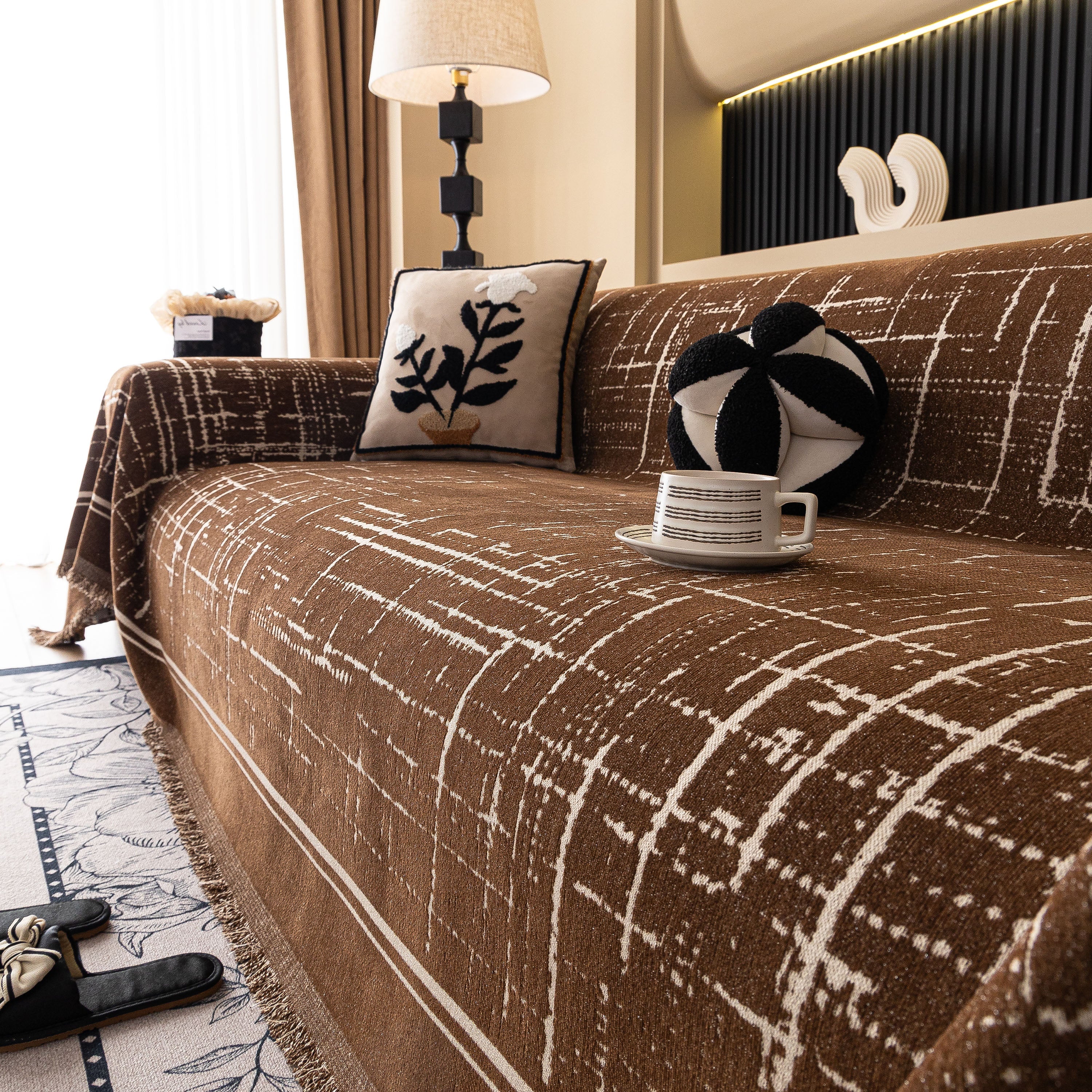 Modern Couch Protector Blanket Woven Chenille Sofa Cover Throw with Artistic Grid - Image 45