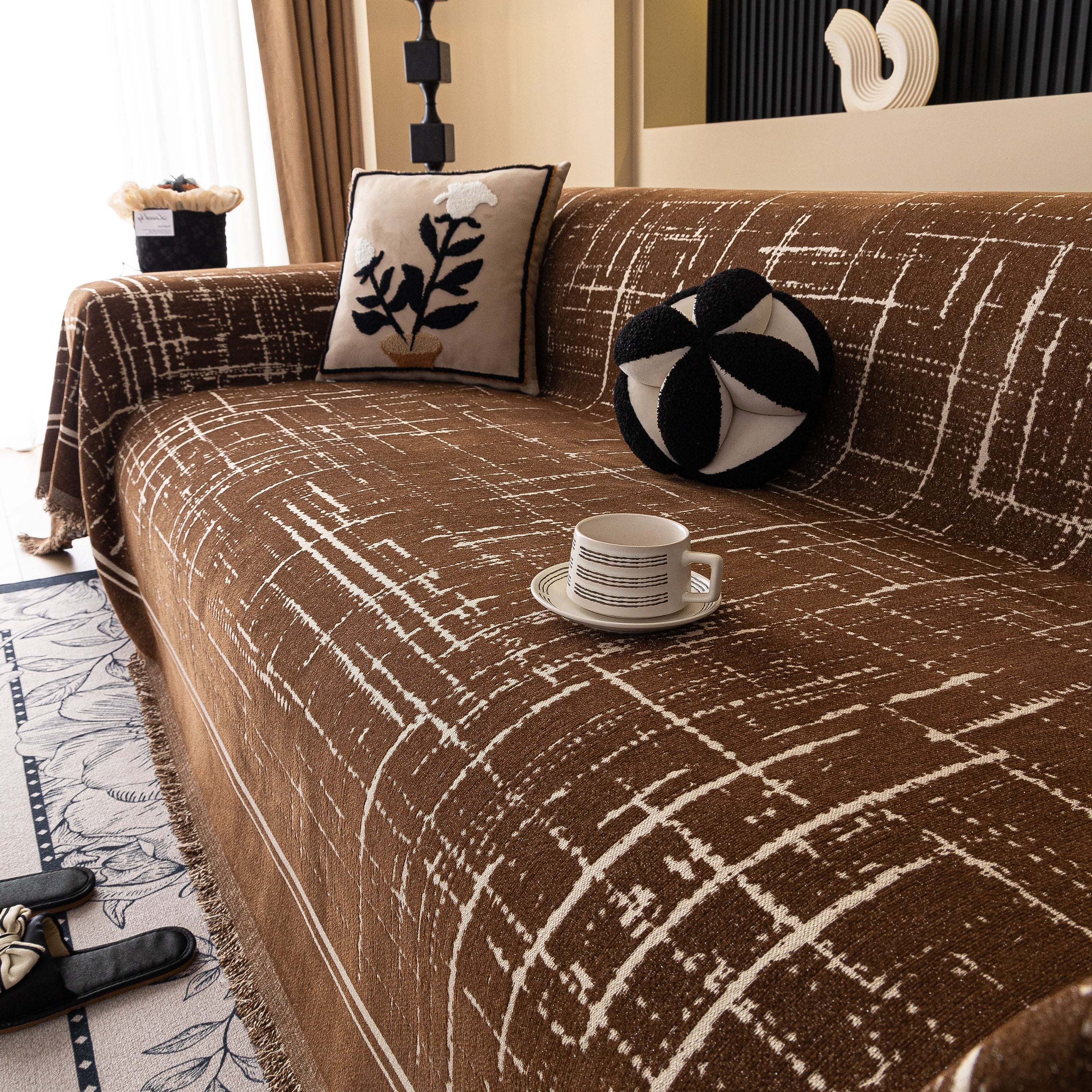 Modern Couch Protector Blanket Woven Chenille Sofa Cover Throw with Artistic Grid - Image 46