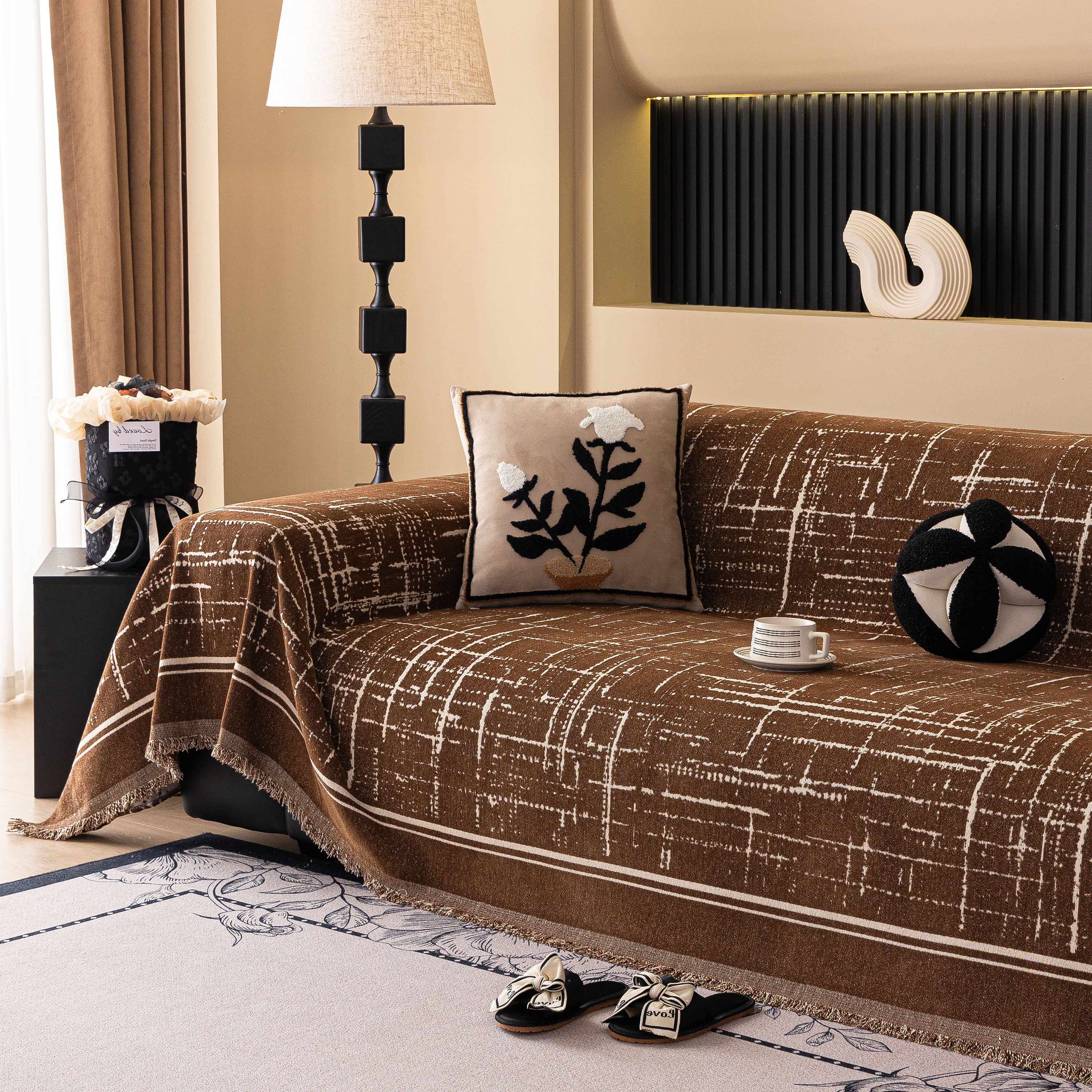 Modern Couch Protector Blanket Woven Chenille Sofa Cover Throw with Artistic Grid - Image 47