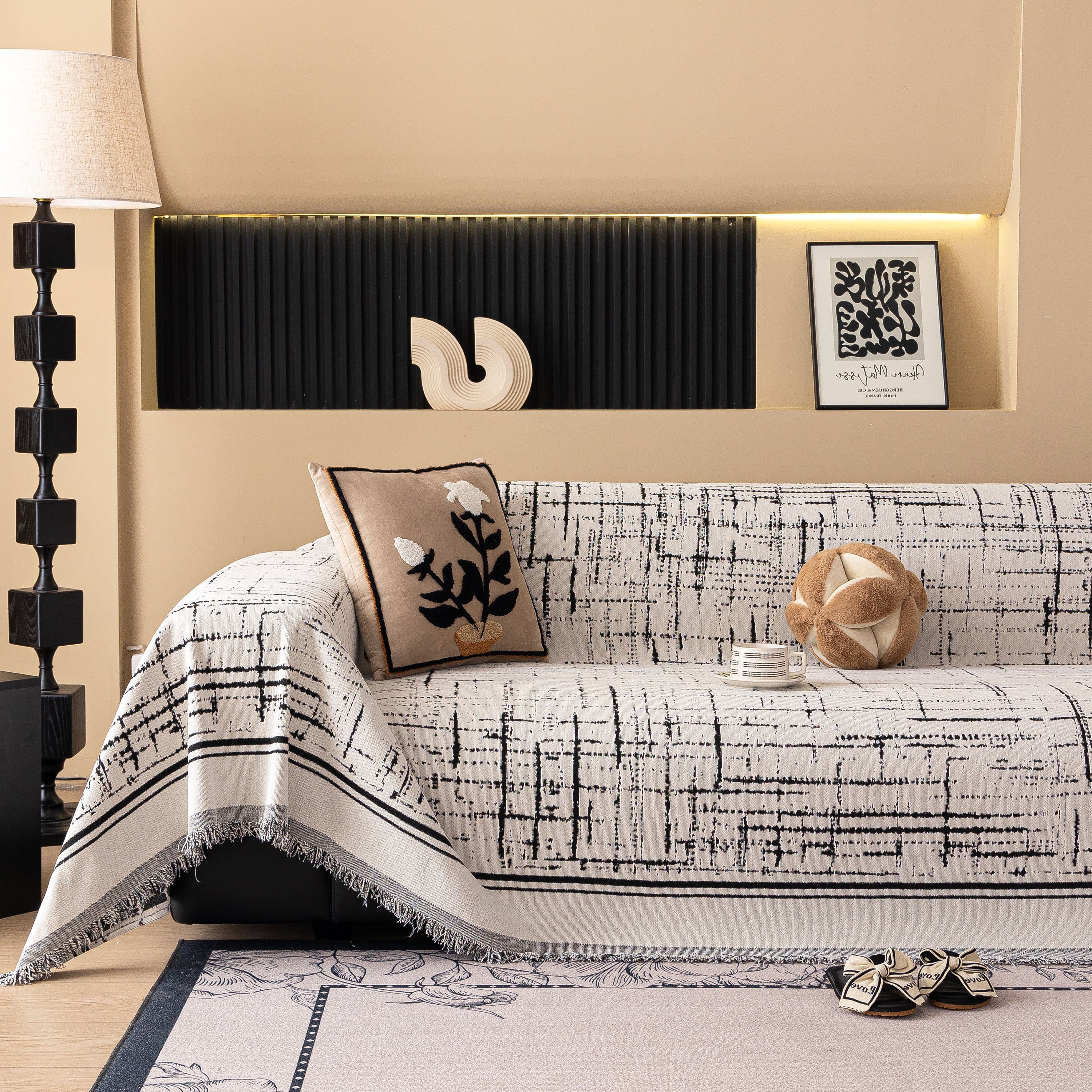 Modern Couch Protector Blanket Woven Chenille Sofa Cover Throw with Artistic Grid - Image 49