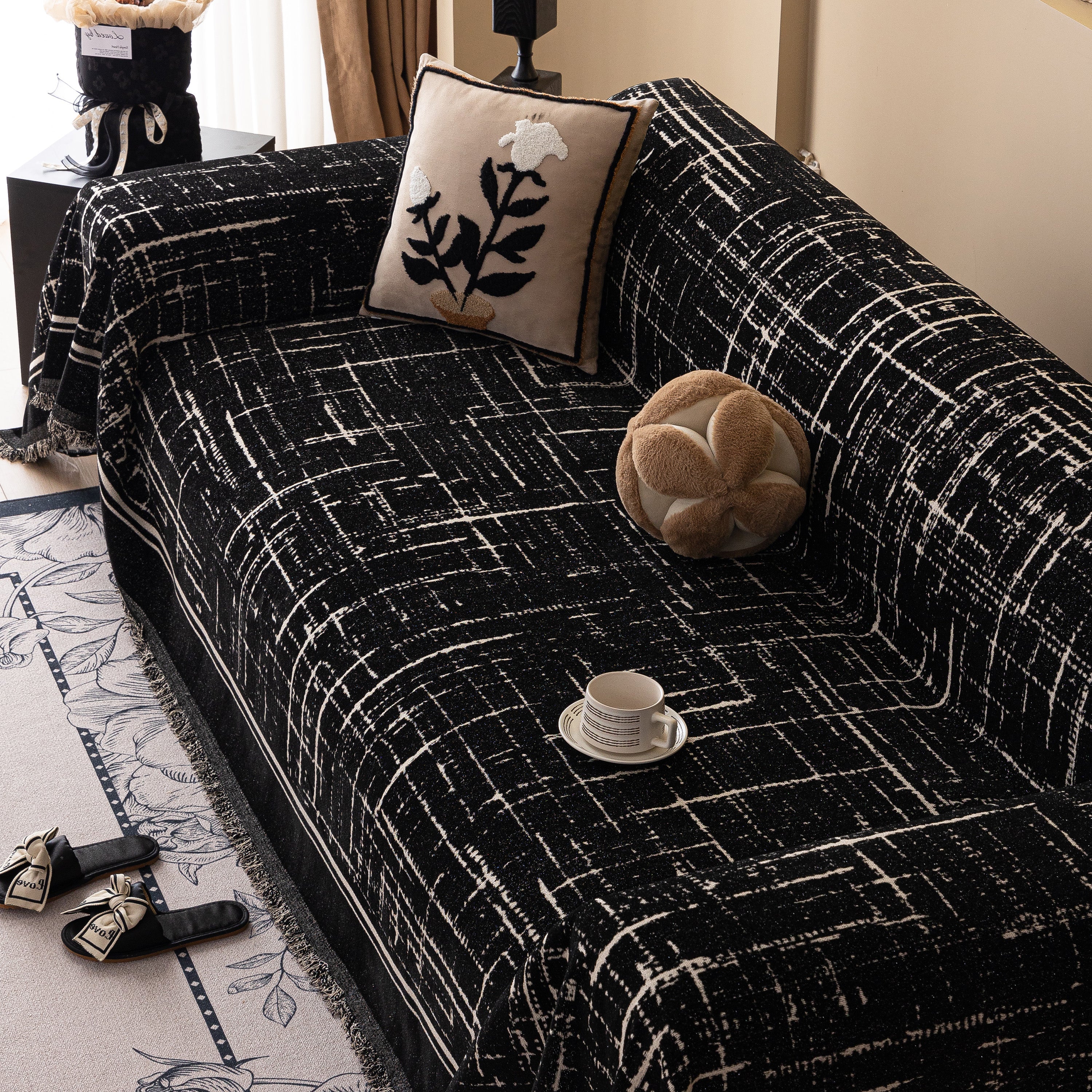 Modern Couch Protector Blanket Woven Chenille Sofa Cover Throw with Artistic Grid - Image 5