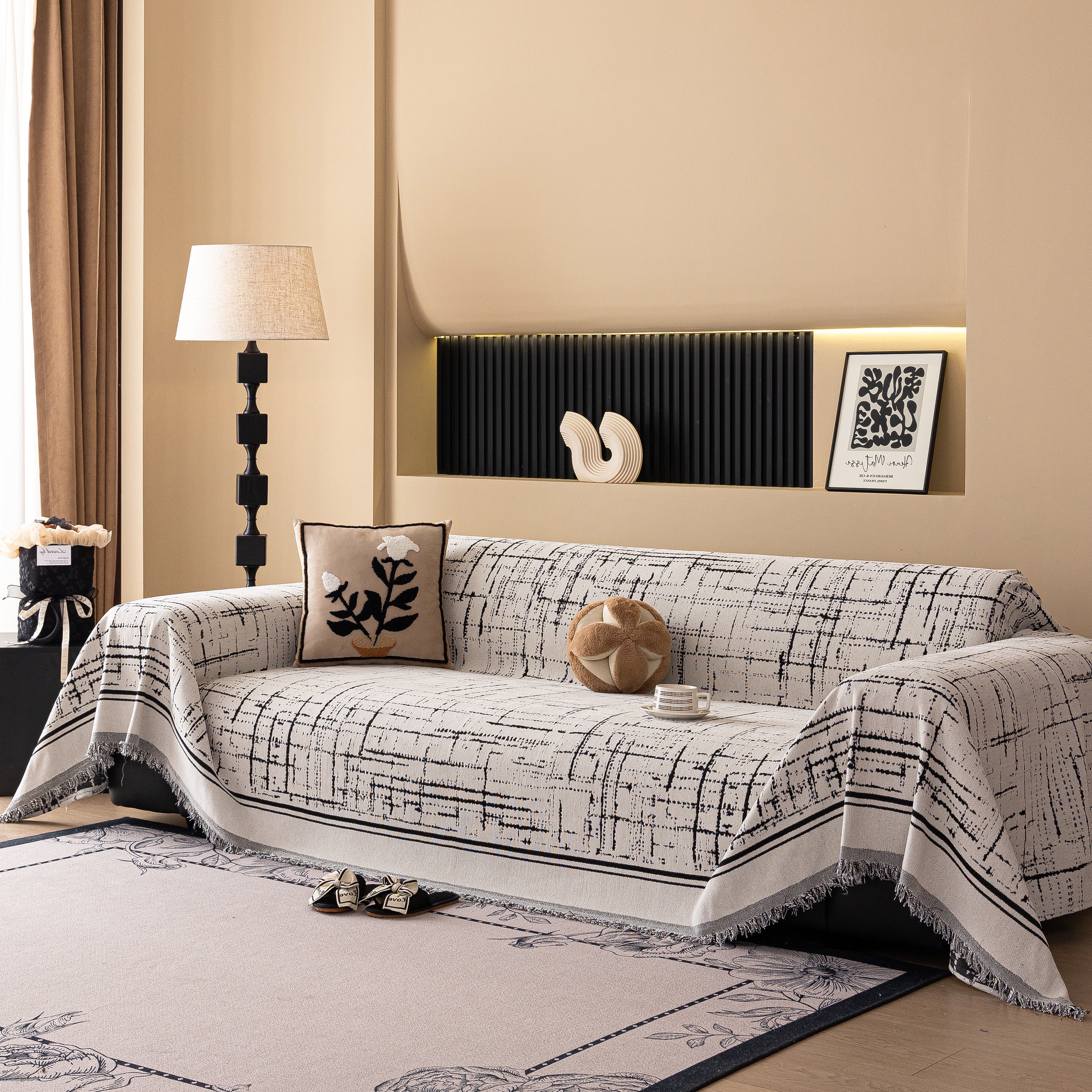 Modern Couch Protector Blanket Woven Chenille Sofa Cover Throw with Artistic Grid - Image 50