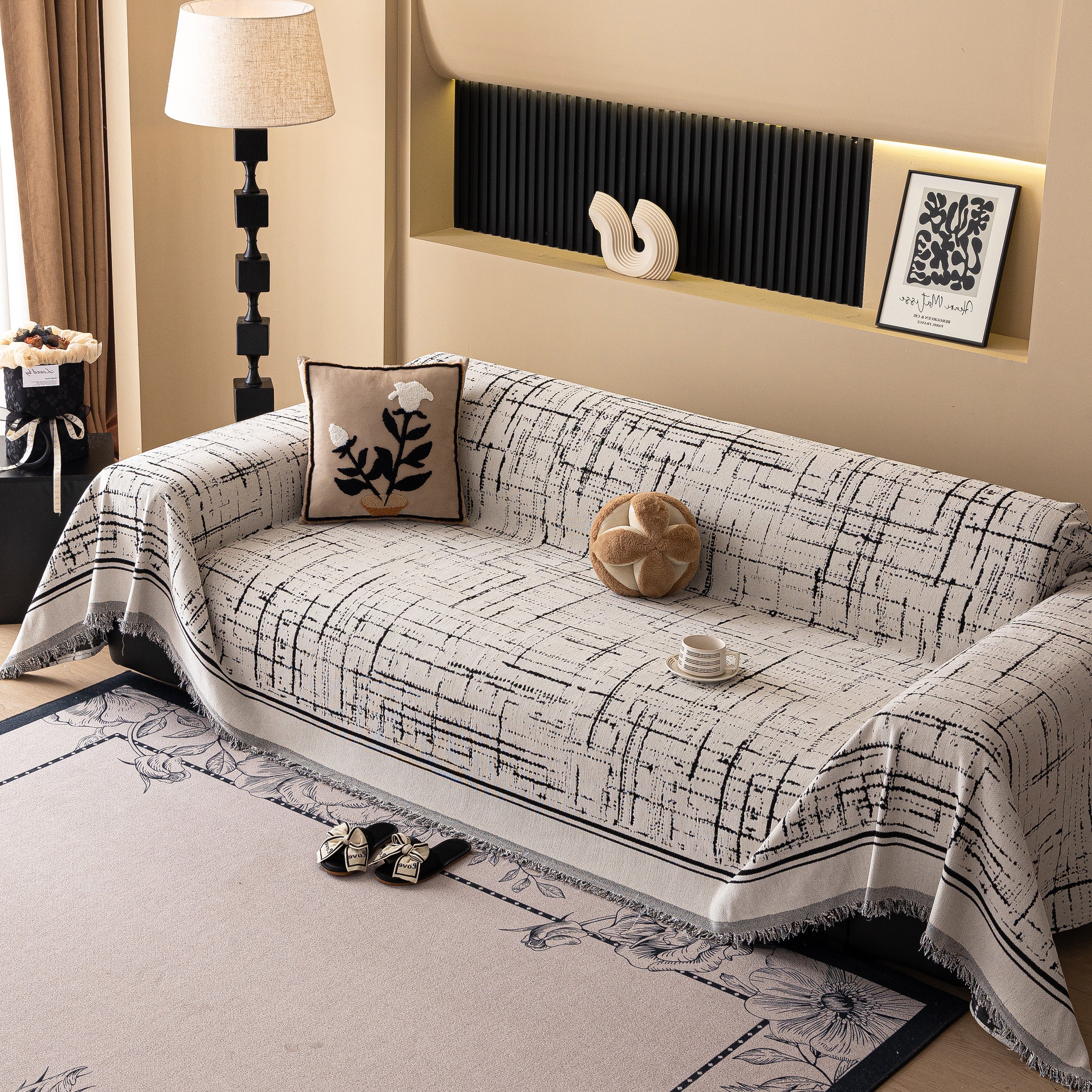 Modern Couch Protector Blanket Woven Chenille Sofa Cover Throw with Artistic Grid - Image 51