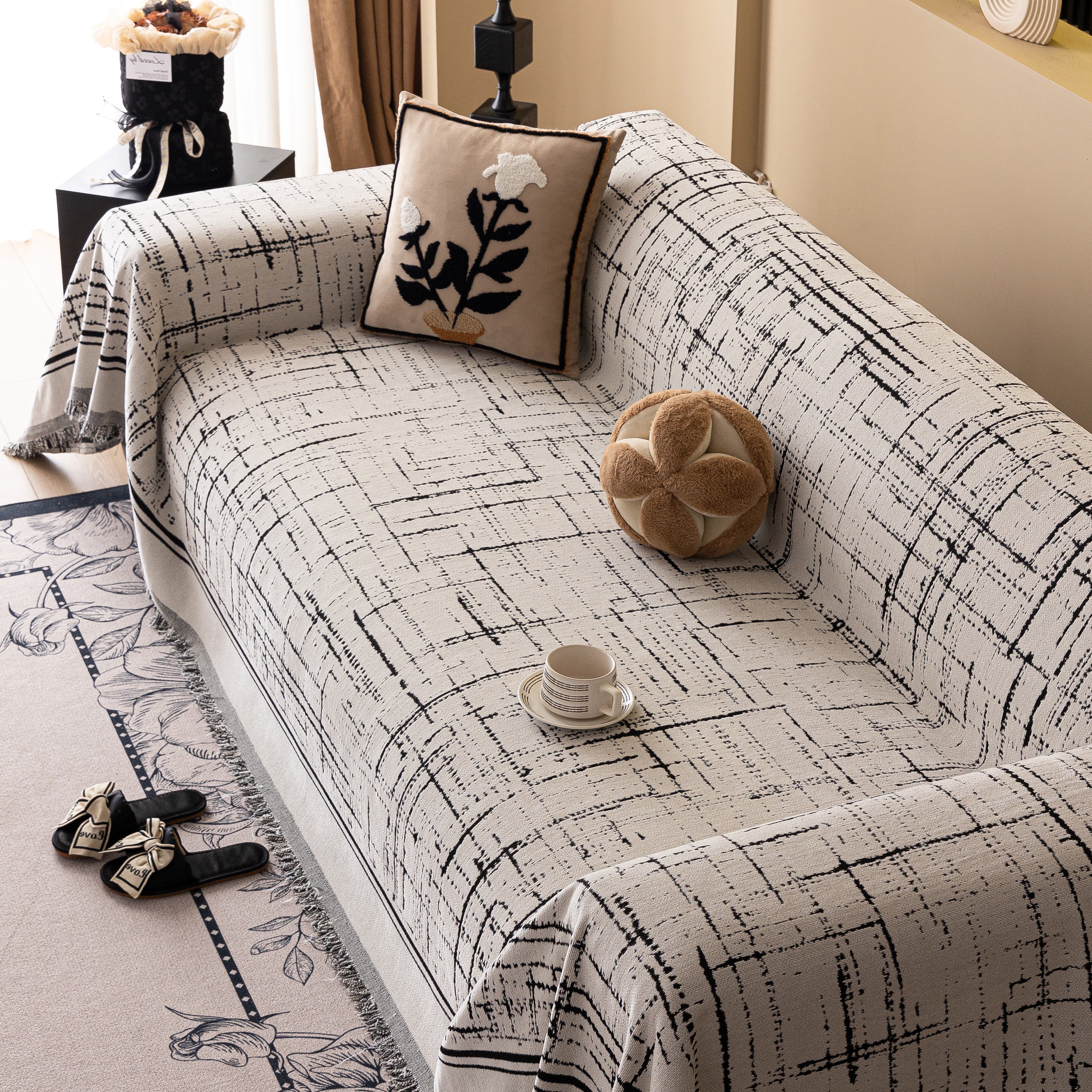 Modern Couch Protector Blanket Woven Chenille Sofa Cover Throw with Artistic Grid - Image 52
