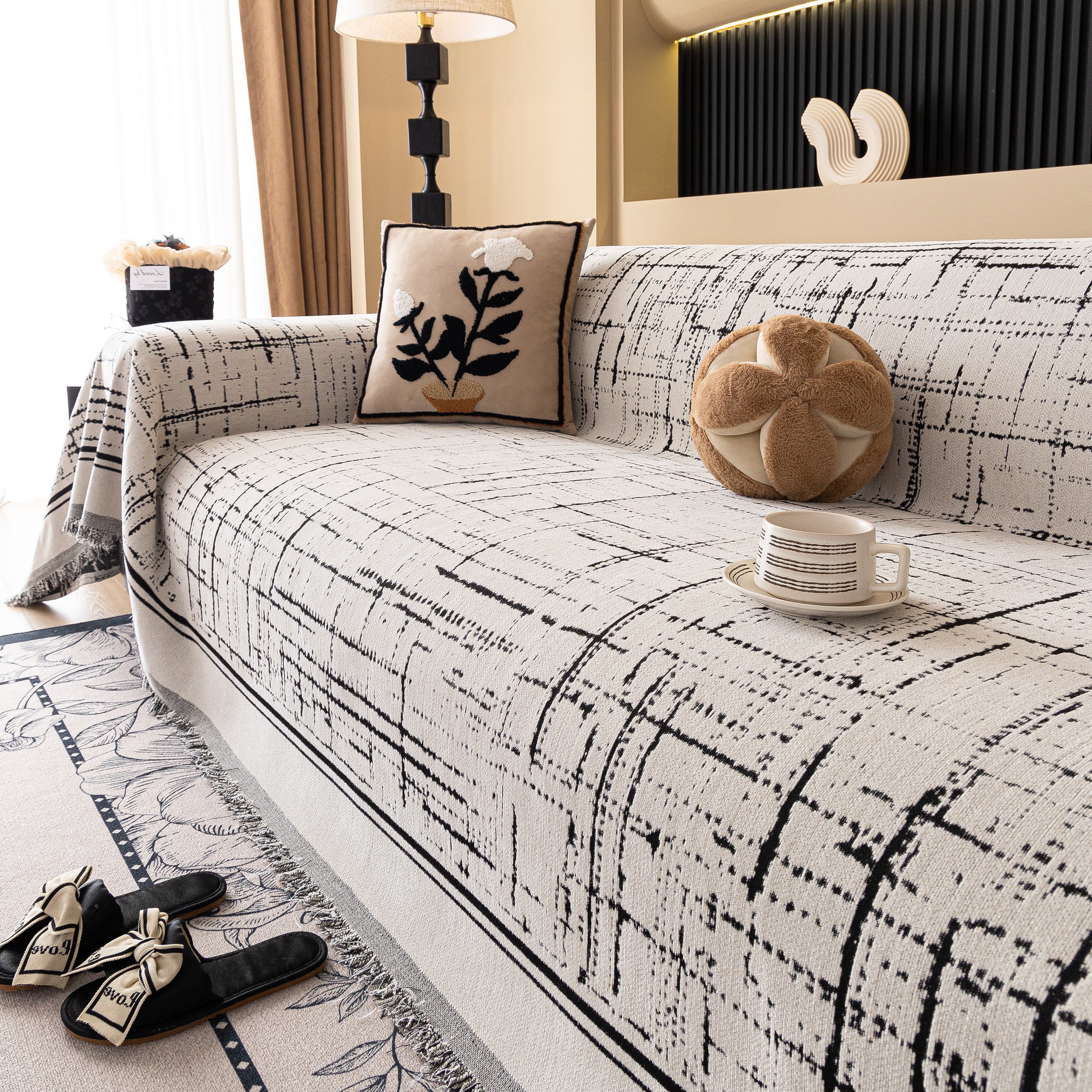Modern Couch Protector Blanket Woven Chenille Sofa Cover Throw with Artistic Grid - Image 53