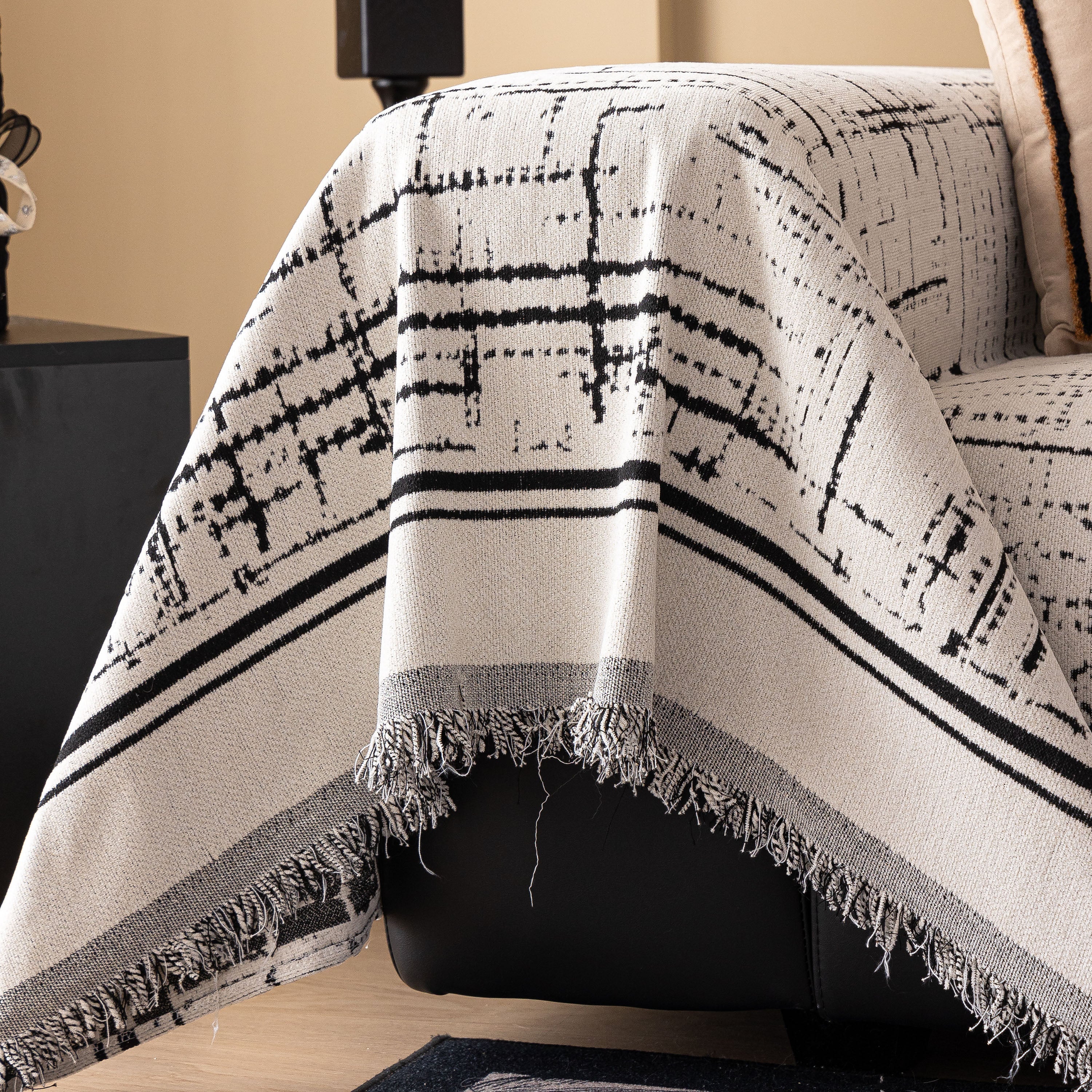 Modern Couch Protector Blanket Woven Chenille Sofa Cover Throw with Artistic Grid - Image 59