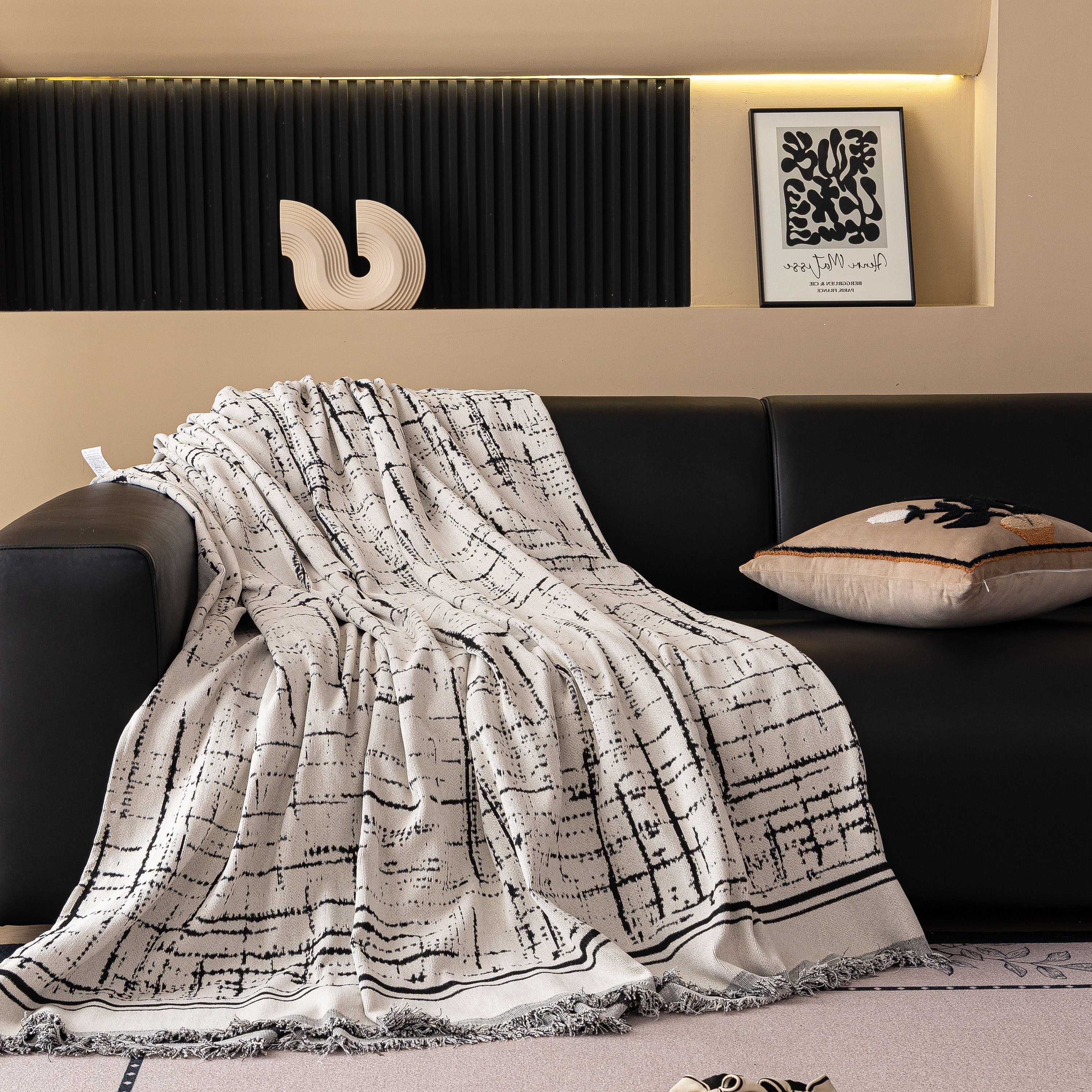 Modern Couch Protector Blanket Woven Chenille Sofa Cover Throw with Artistic Grid - Image 60