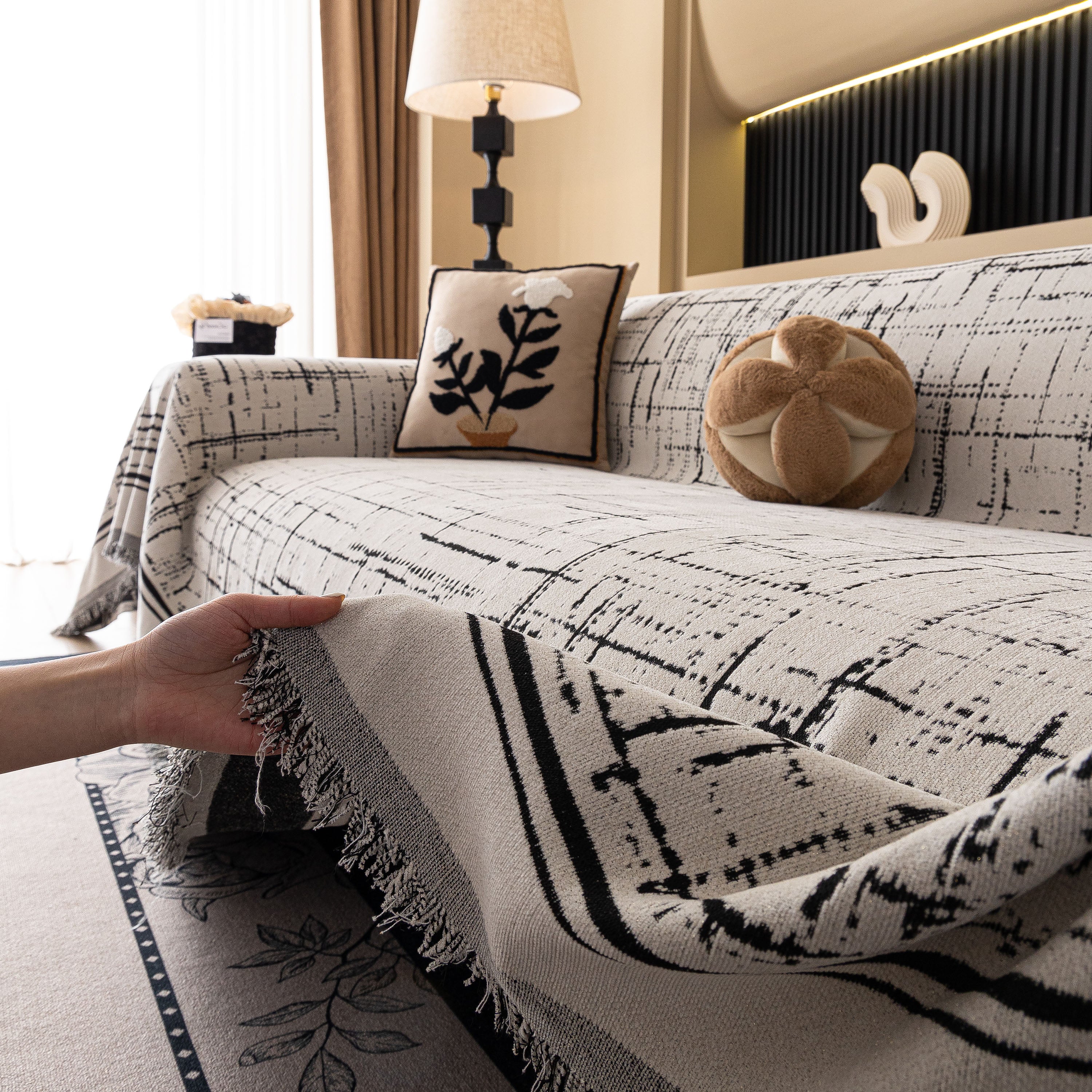 Modern Couch Protector Blanket Woven Chenille Sofa Cover Throw with Artistic Grid - Image 61