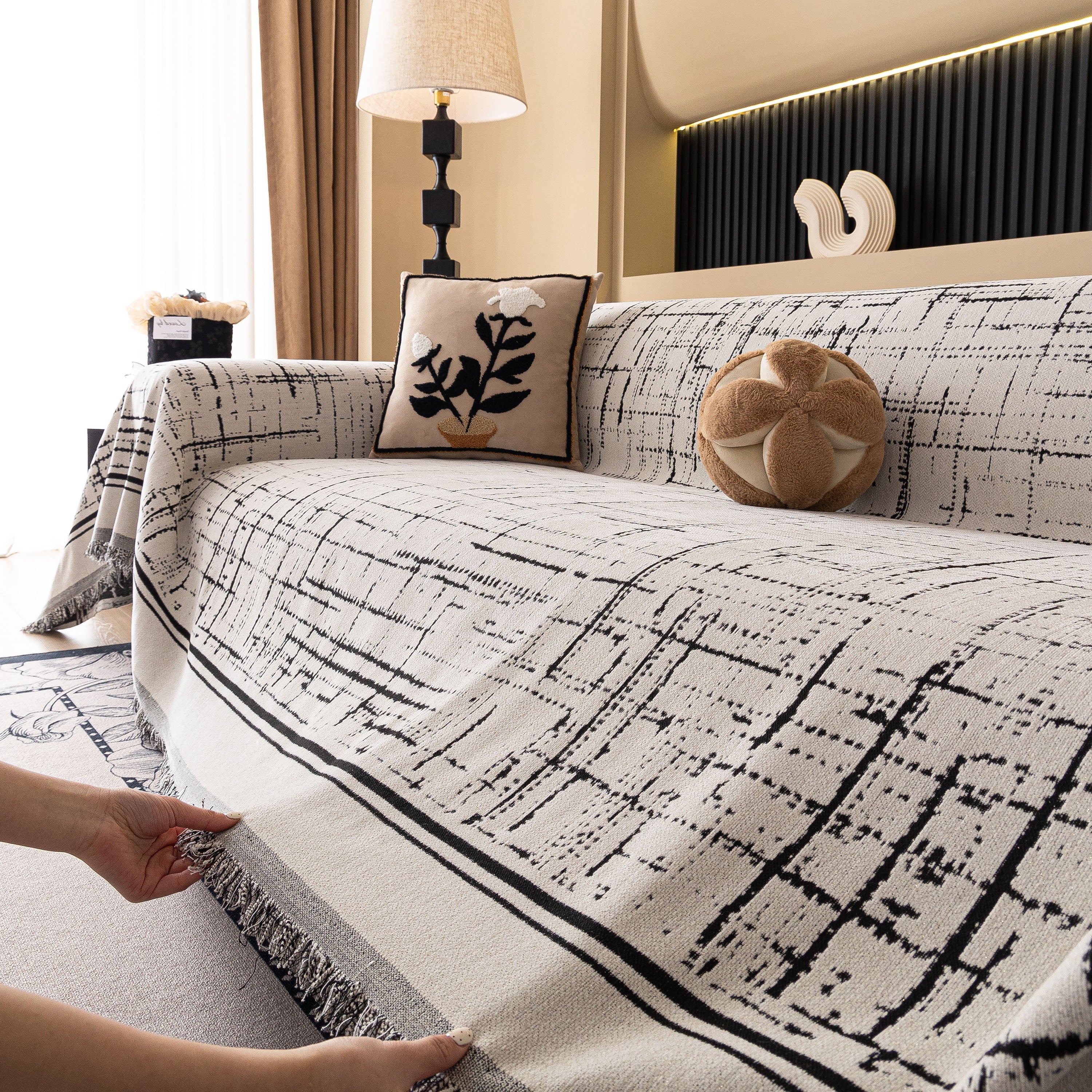 Modern Couch Protector Blanket Woven Chenille Sofa Cover Throw with Artistic Grid - Image 63