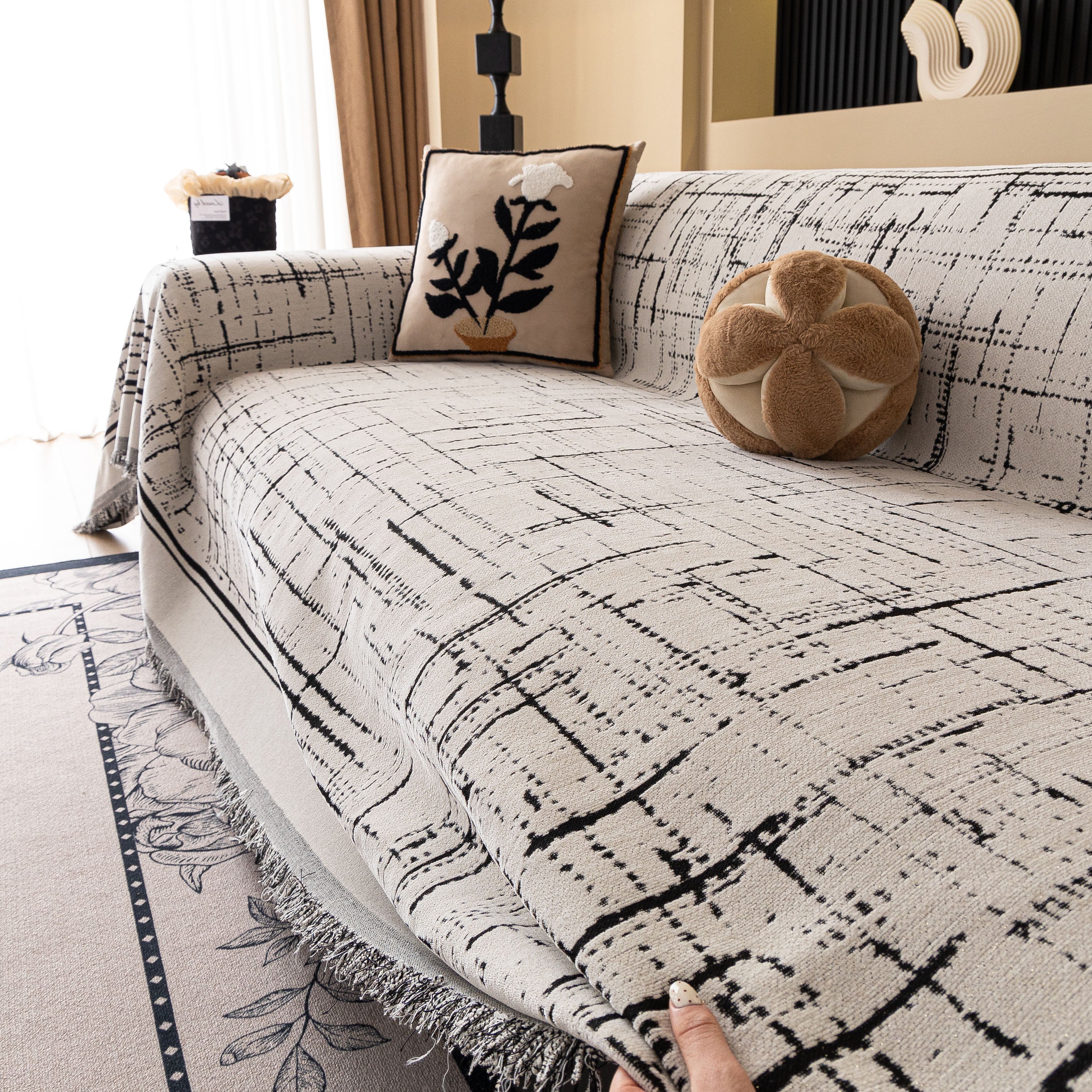Modern Couch Protector Blanket Woven Chenille Sofa Cover Throw with Artistic Grid - Image 64