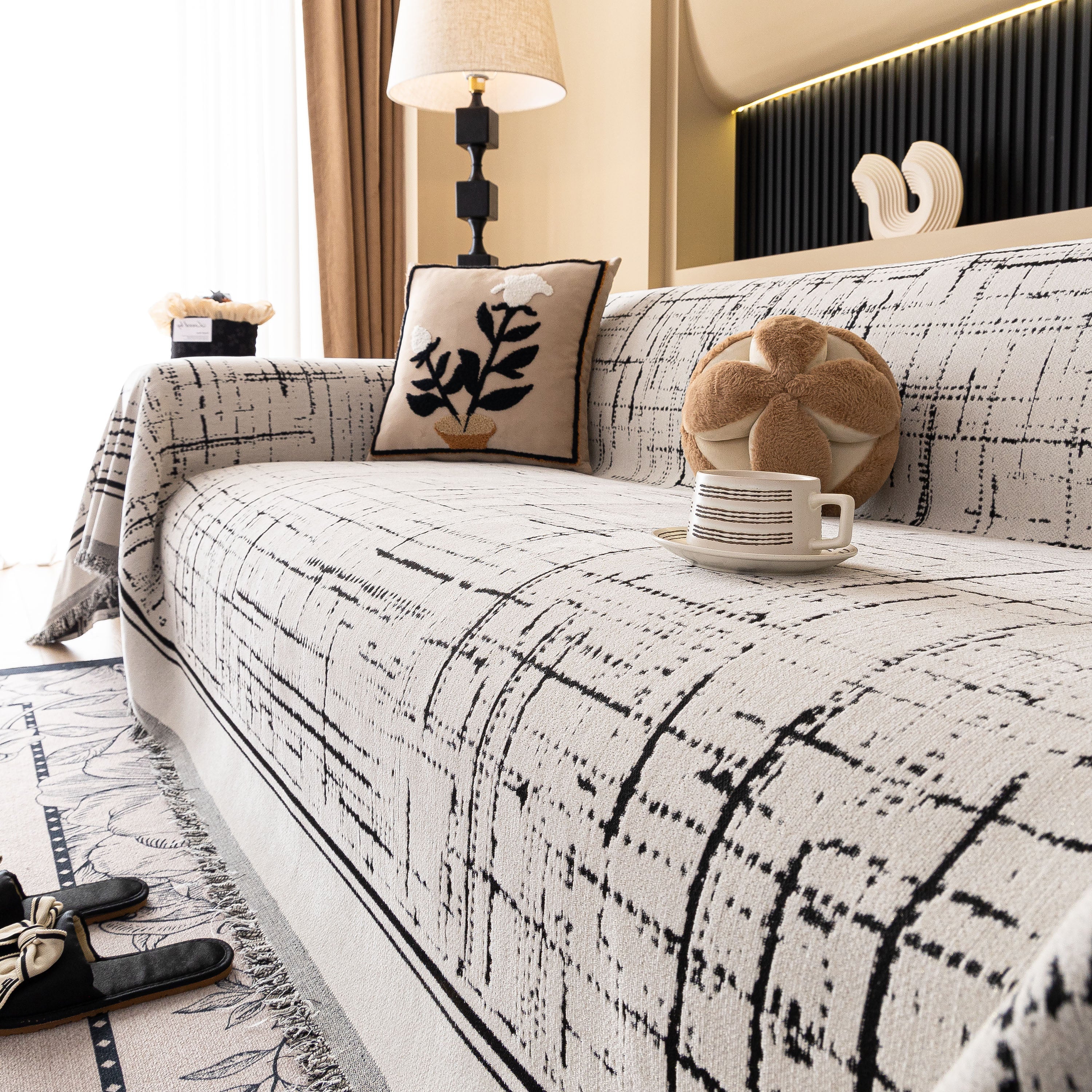 Modern Couch Protector Blanket Woven Chenille Sofa Cover Throw with Artistic Grid - Image 65