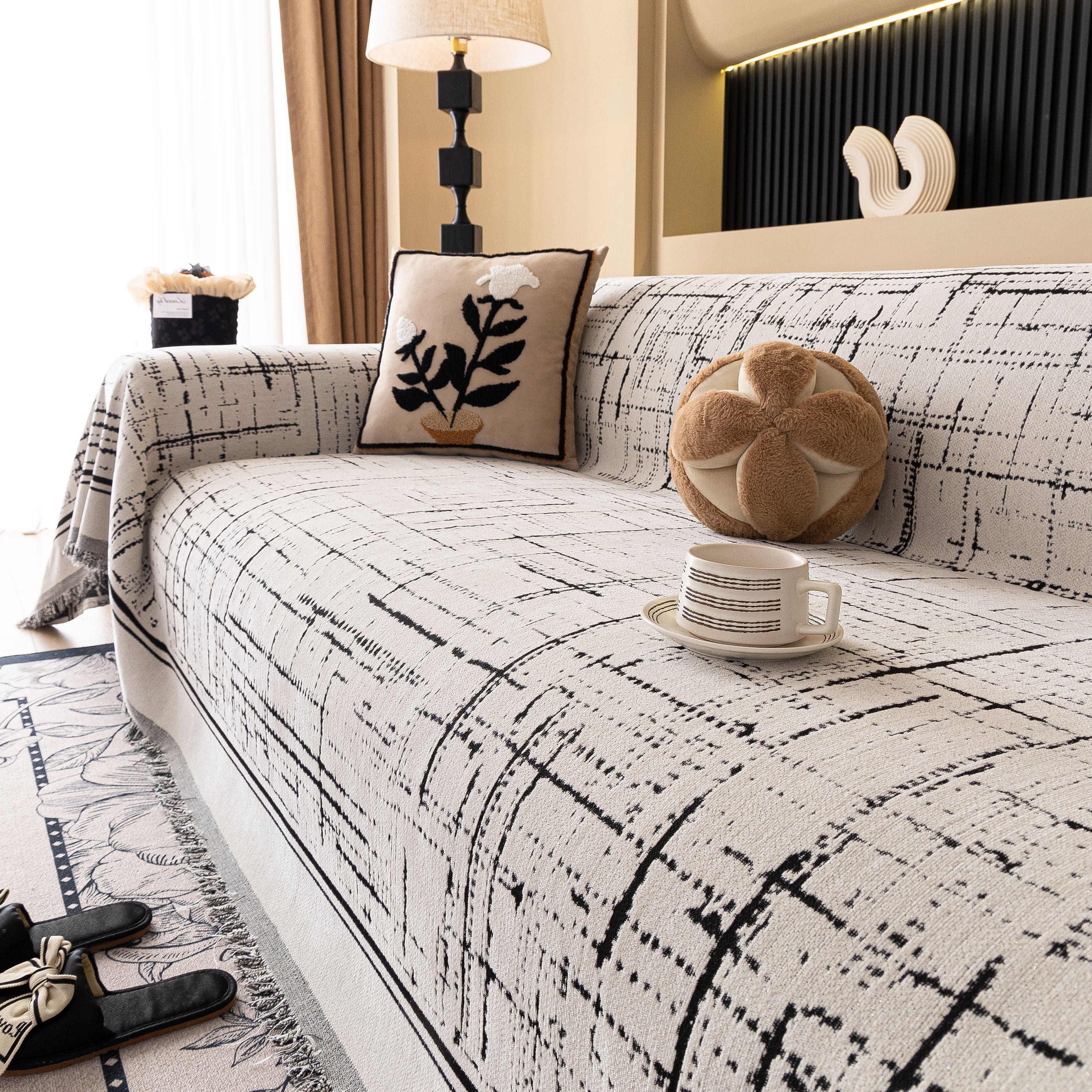 Modern Couch Protector Blanket Woven Chenille Sofa Cover Throw with Artistic Grid - Image 66