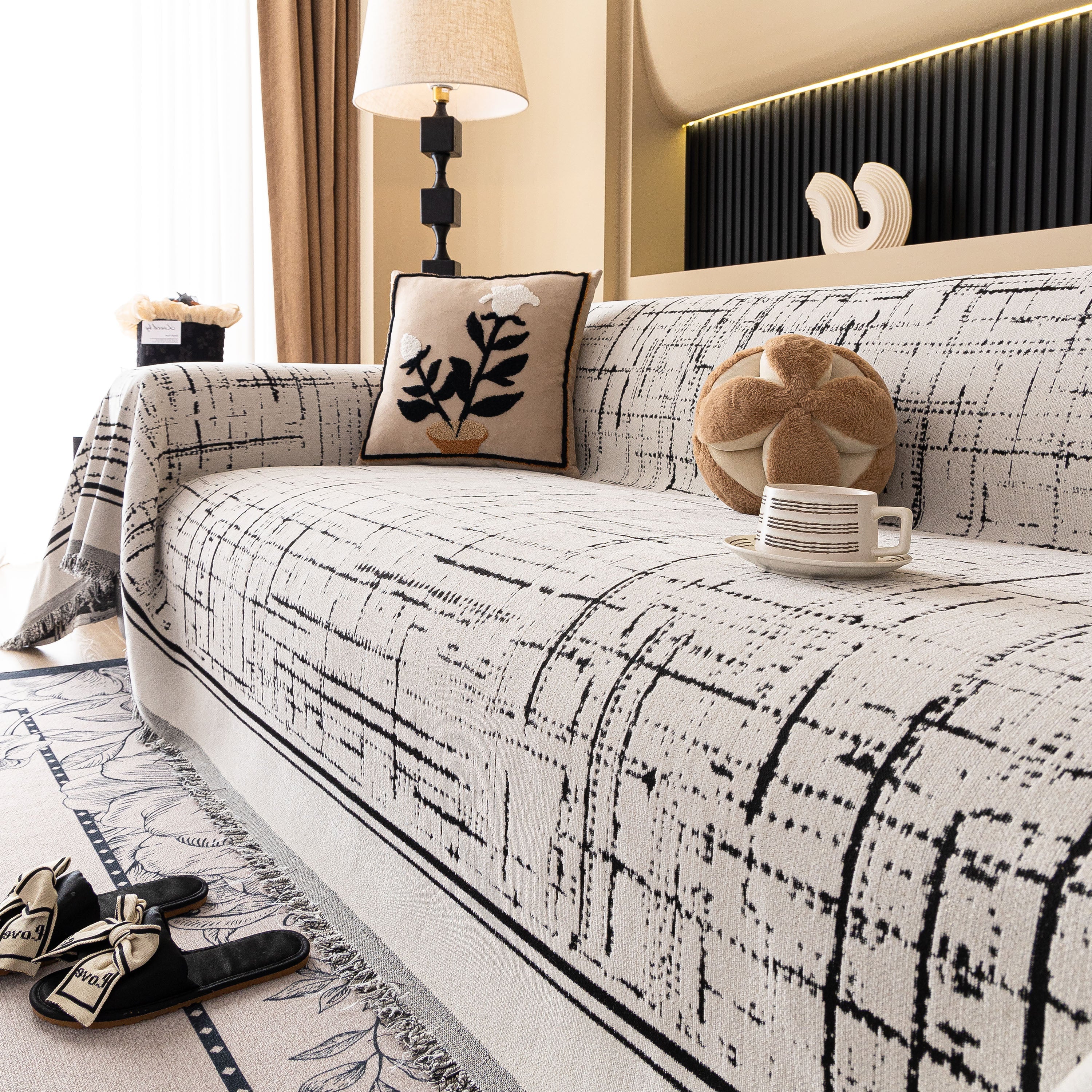 Modern Couch Protector Blanket Woven Chenille Sofa Cover Throw with Artistic Grid - Image 67