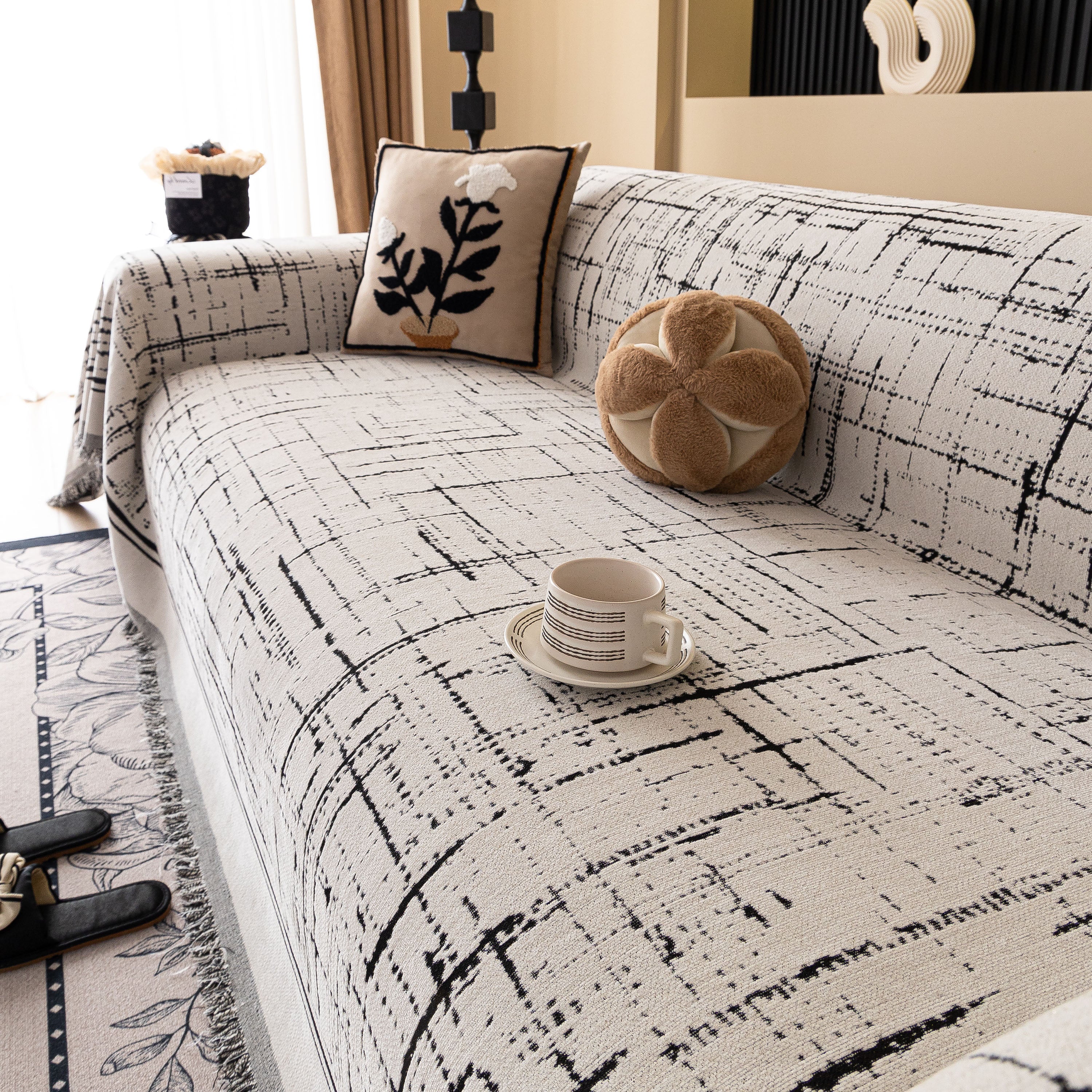 Modern Couch Protector Blanket Woven Chenille Sofa Cover Throw with Artistic Grid - Image 68