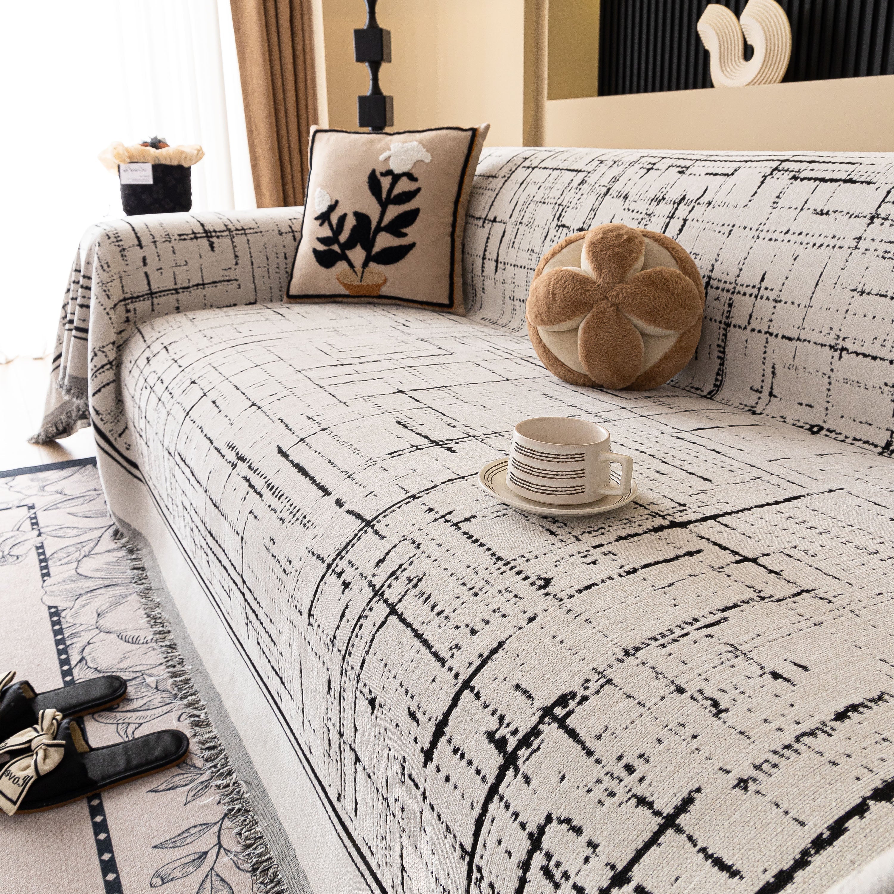 Modern Couch Protector Blanket Woven Chenille Sofa Cover Throw with Artistic Grid - Image 69