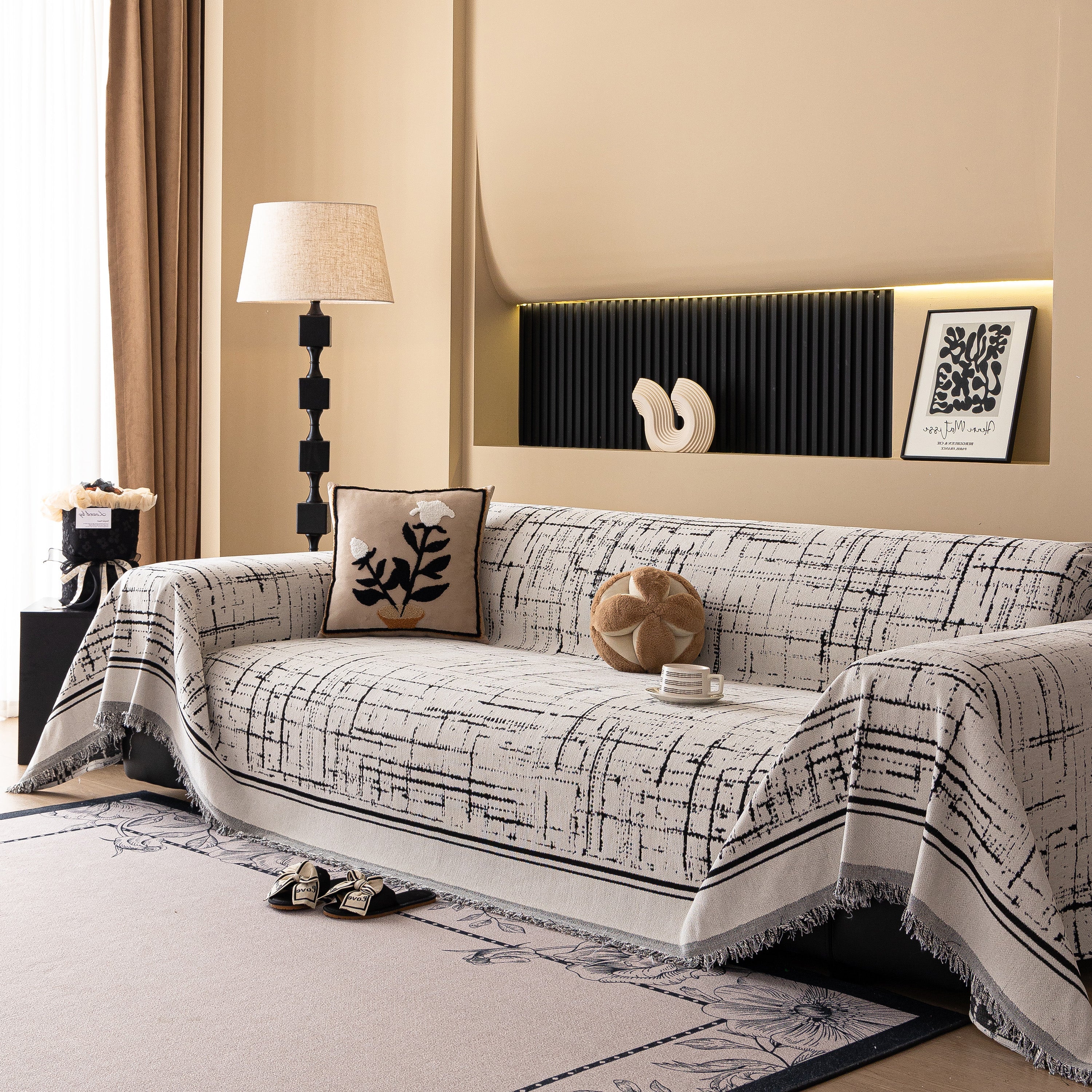 Modern Couch Protector Blanket Woven Chenille Sofa Cover Throw with Artistic Grid - Image 71