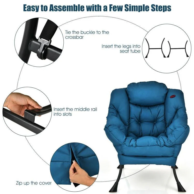 Modern Cushioned Accent Chair with Side Pocket in Navy Blue Upholstered Fabric - Image 4