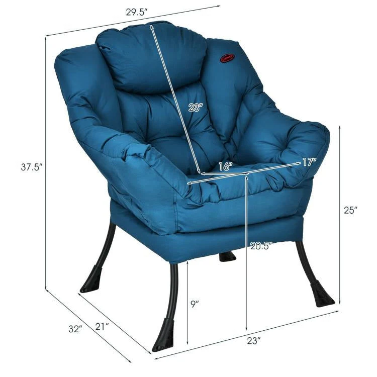 Modern Cushioned Accent Chair with Side Pocket in Navy Blue Upholstered Fabric - Image 5