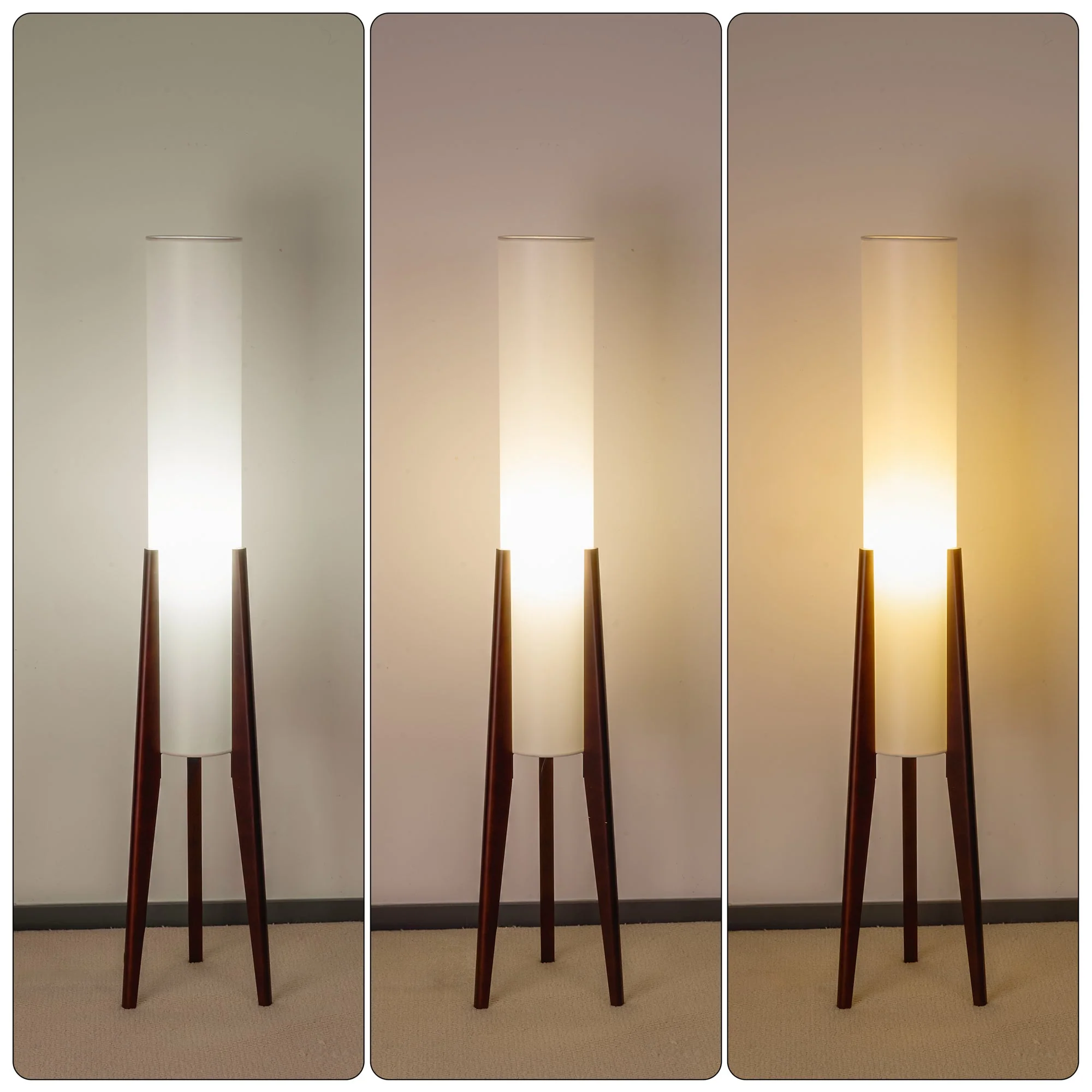 Modern Cylinder Floor Lamp with Wooden Tripod Legs - Image 5