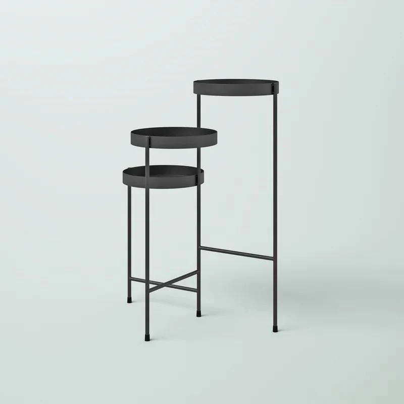Modern Dark Grey Metal 3-Tier Flower Pot Plant Stand - Image 2