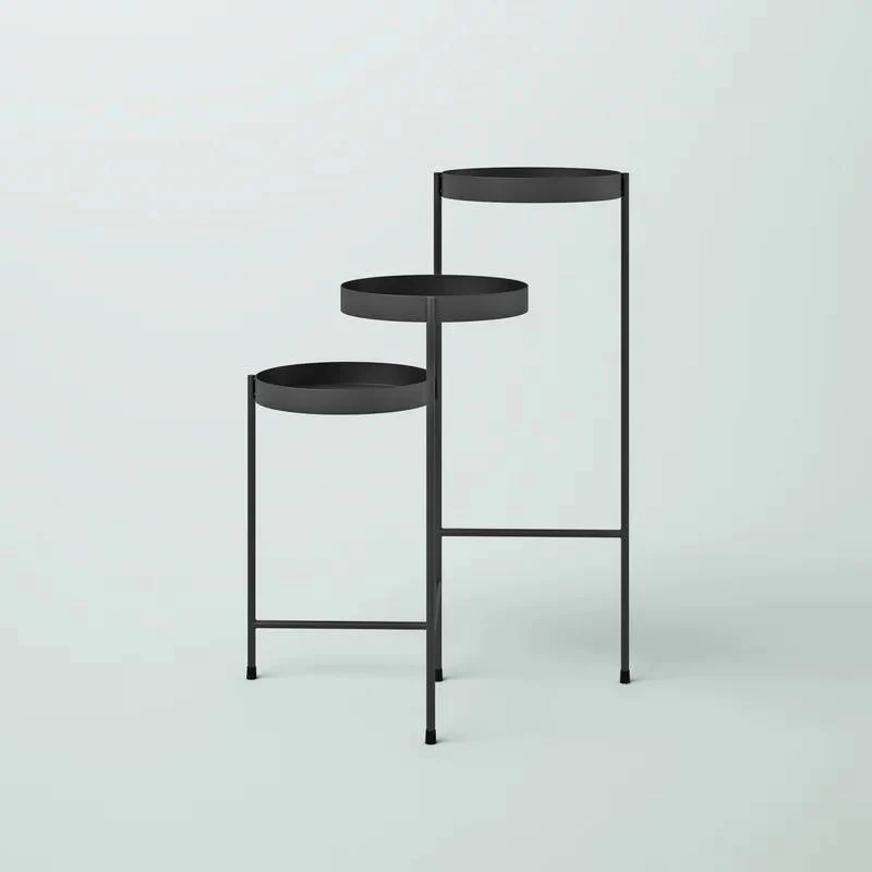Modern Dark Grey Metal 3-Tier Flower Pot Plant Stand - Image 4