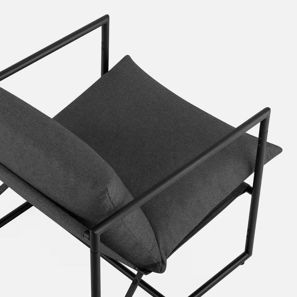 Modern Dark Grey Upholstered Accent Chair with Metal Frame - Image 2