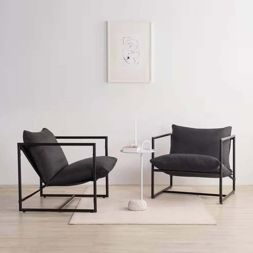 Modern Dark Grey Upholstered Accent Chair with Metal Frame - Image 3