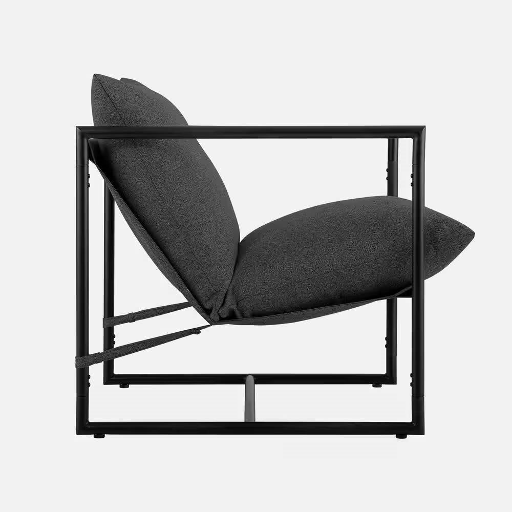 Modern Dark Grey Upholstered Accent Chair with Metal Frame - Image 4